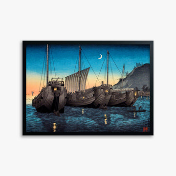 Takahashi Hiroaki (Shōtei): Junks in Inatori Bay, Izu, 50x70cm Framed Art Reproduction With Black Frame