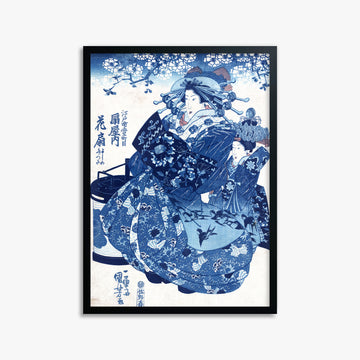 Utagawa Kuniyoshi: The Courtesan Hanao of Ōgi-ya, 50x70cm Framed Art Reproduction With Black Frame