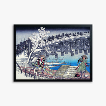 Utagawa Hiroshige: Scene I in Act XI of Chushingura, 50x70cm Framed Art Reproduction With Black Frame