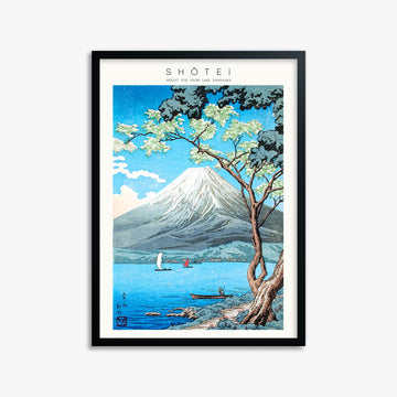Shōtei: Mount Fuji from Lake Yamanaka - Japandi, 50x70cm Framed Art Reproduction With Black Frame