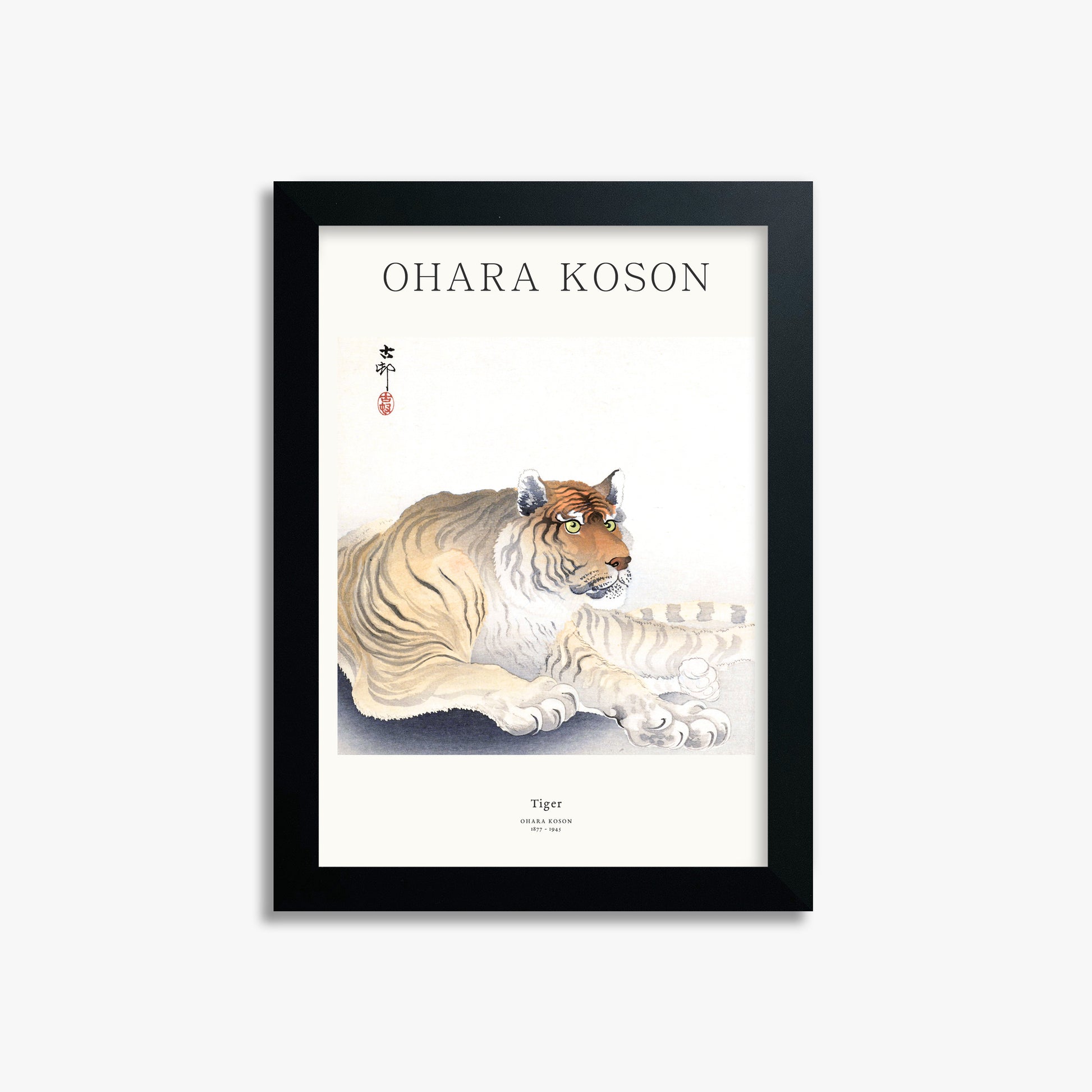 Ohara Koson: Tiger - Japandi, 21x30cm Framed Art Reproduction With Black Frame