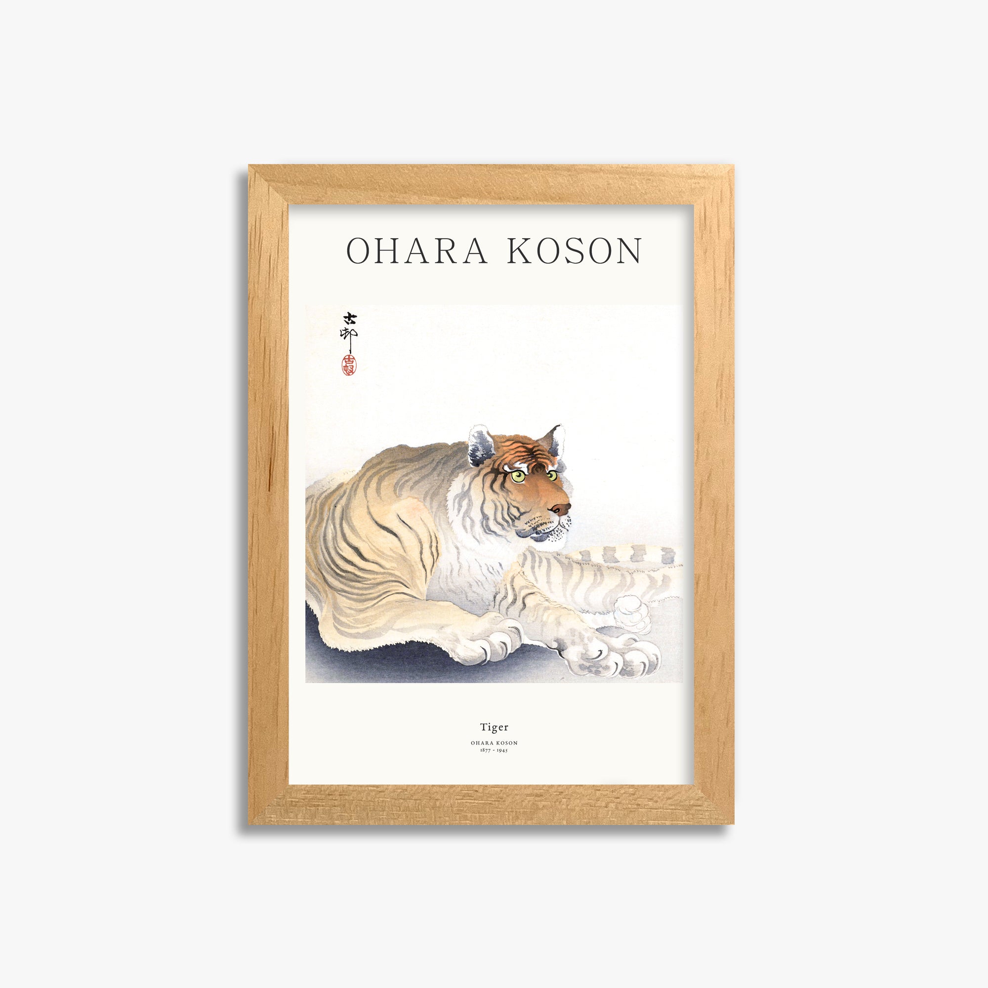 Ohara Koson: Tiger - Japandi, 21x30cm Framed Art Reproduction With Oak Frame