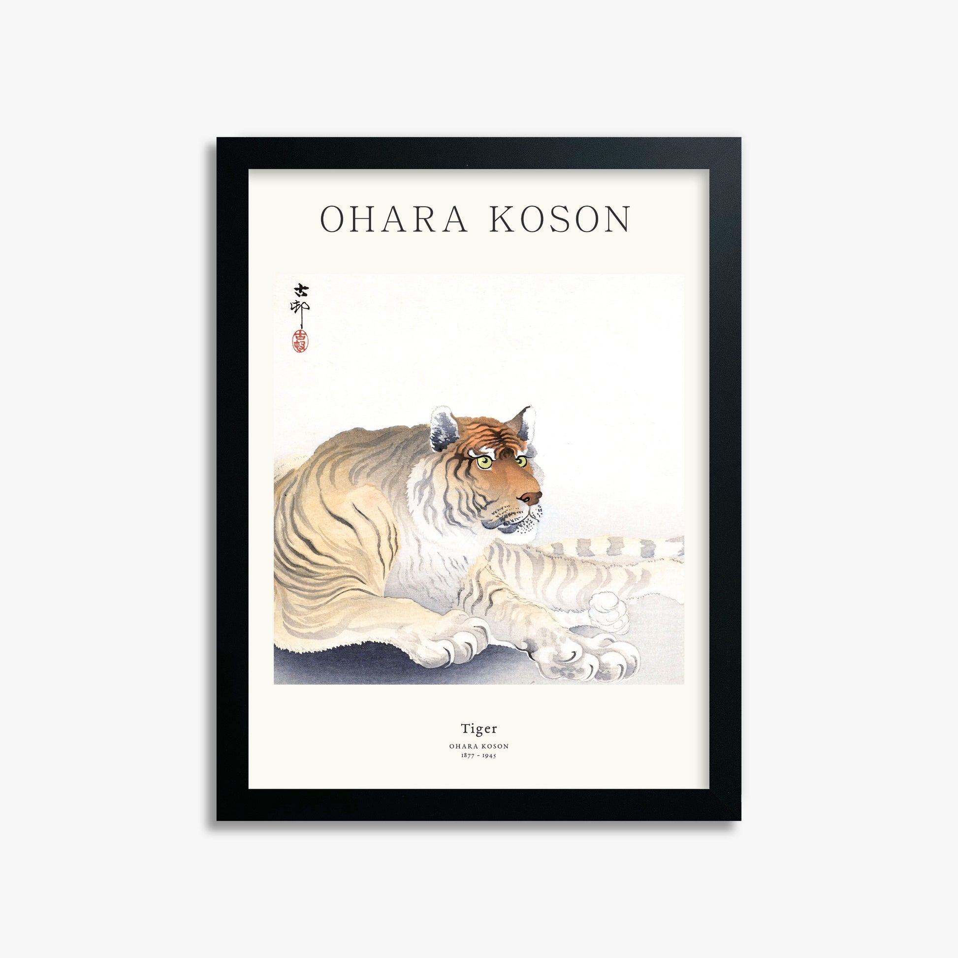 Ohara Koson: Tiger - Japandi, 30x40cm Framed Art Reproduction With Black Frame