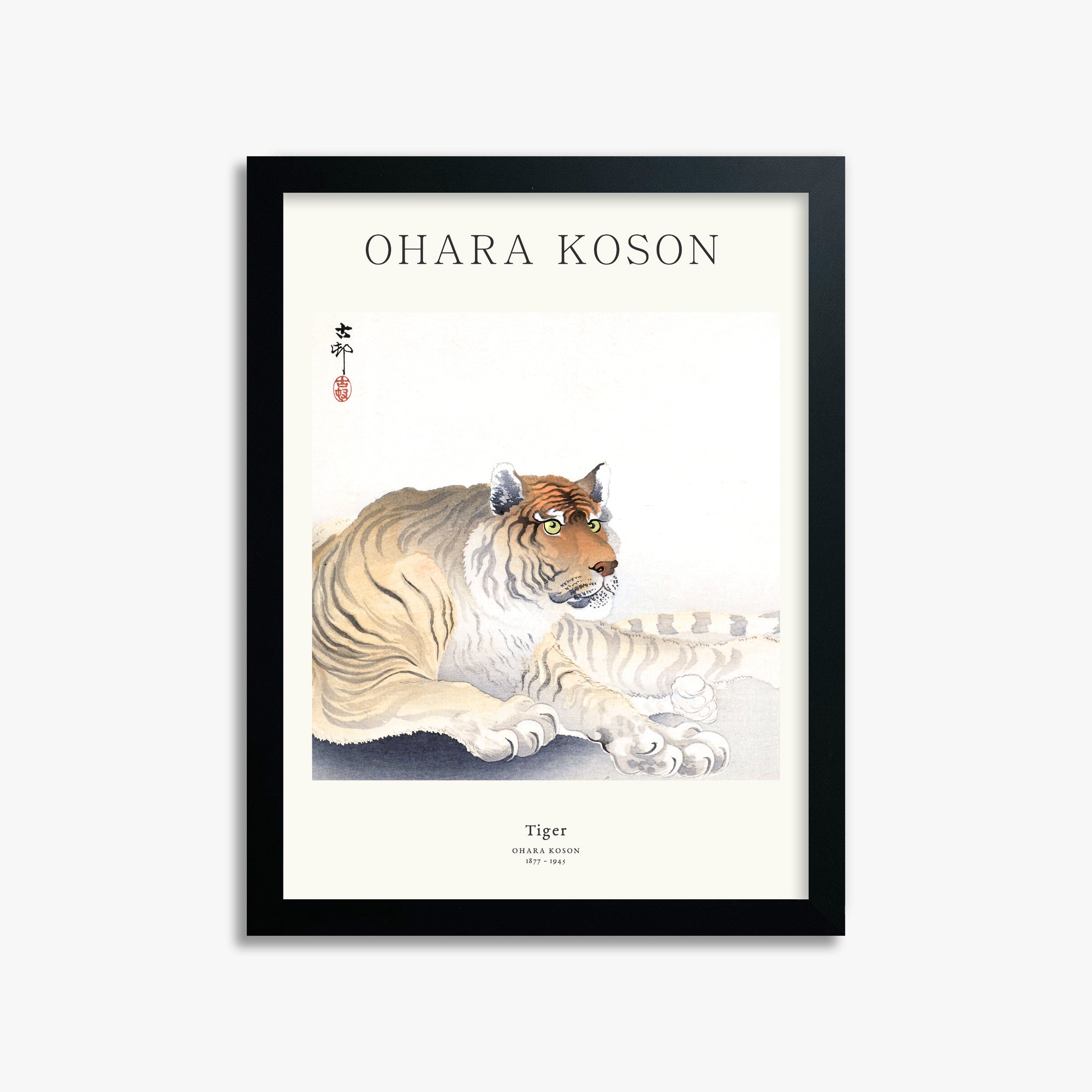 Ohara Koson: Tiger - Japandi, 30x40cm Framed Art Reproduction With Black Frame