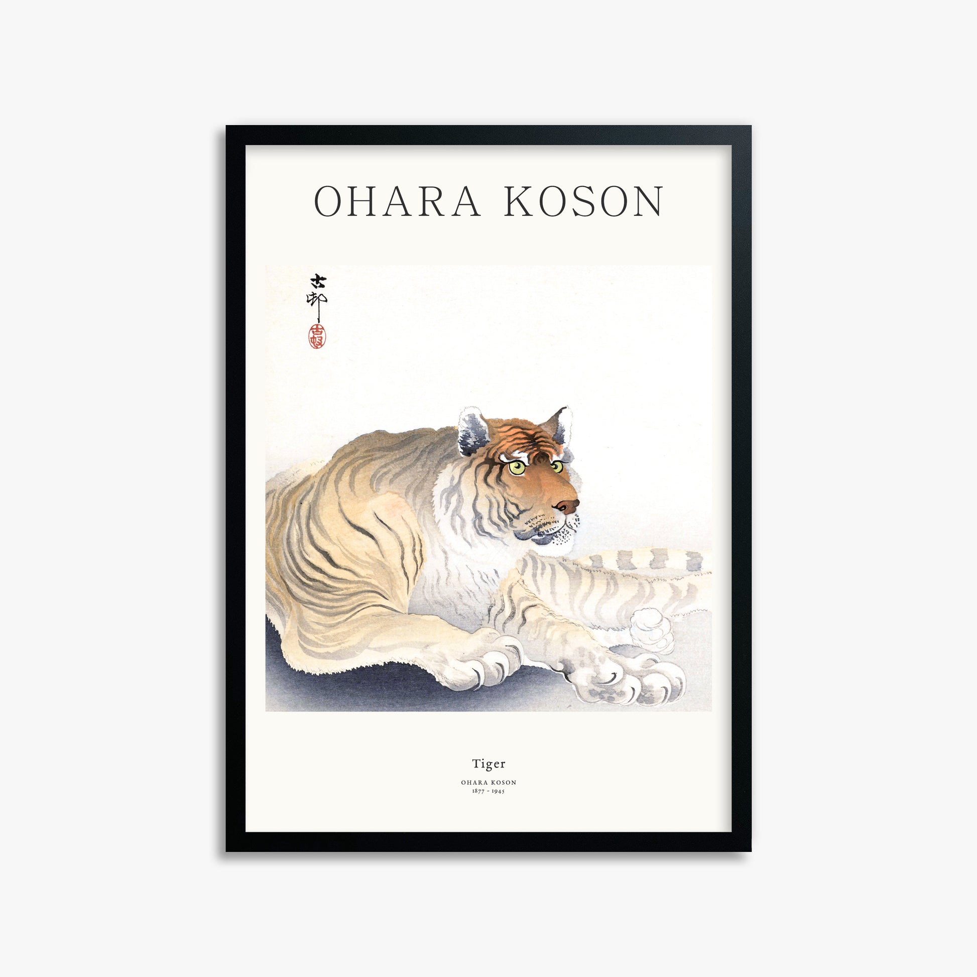 Ohara Koson: Tiger - Japandi, 50x70cm Framed Art Reproduction With Black Frame