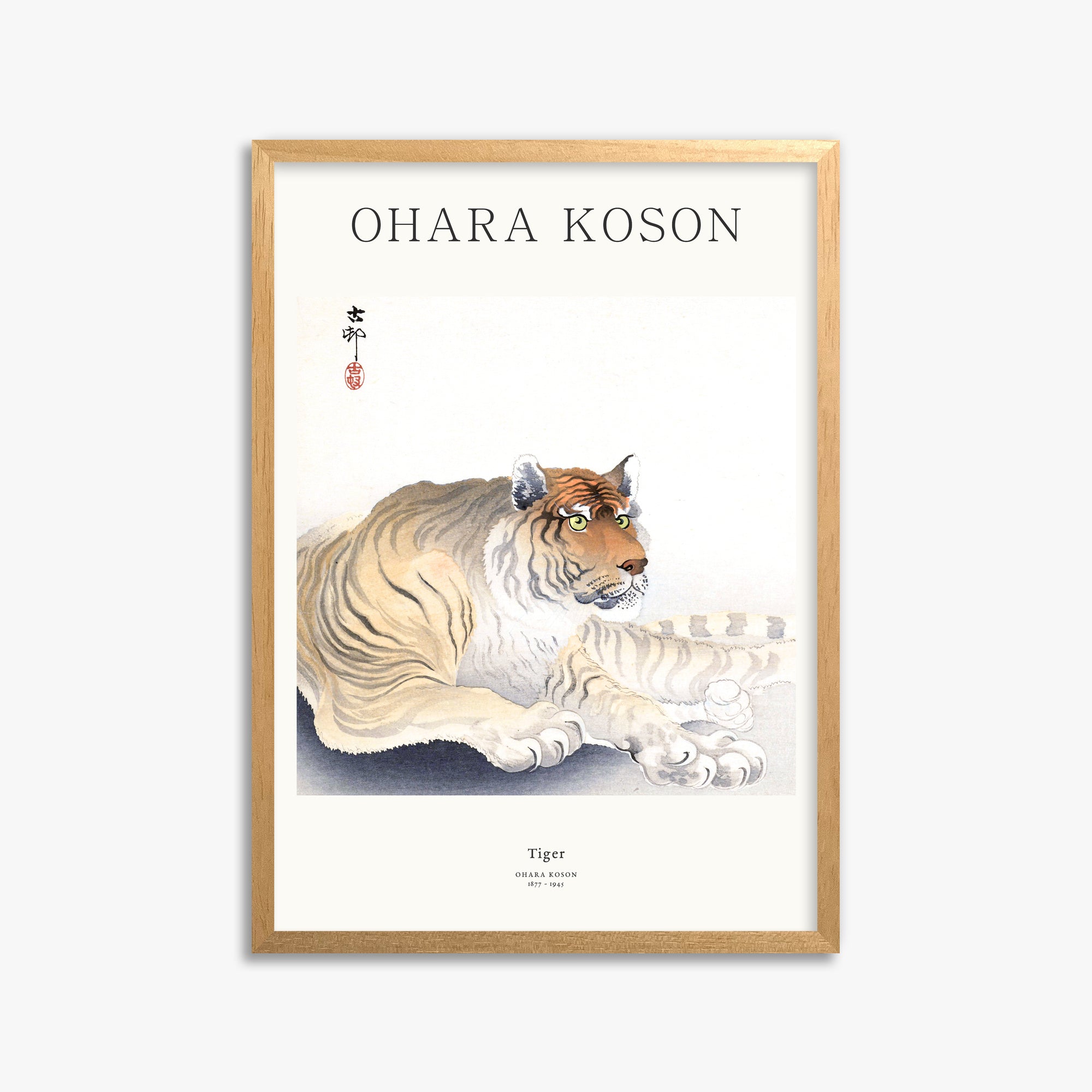 Ohara Koson: Tiger - Japandi, 50x70cm Framed Art Reproduction With Oak Frame