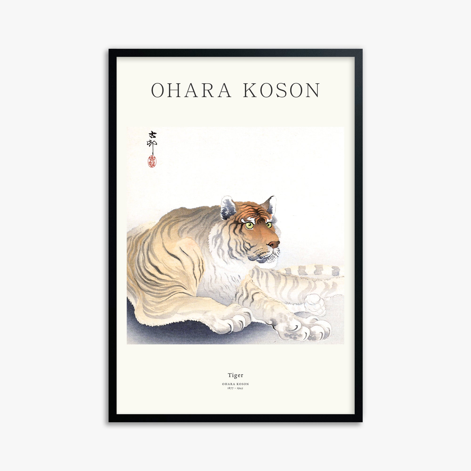 Ohara Koson: Tiger - Japandi, 61x91cm Framed Art Reproduction With Black Frame