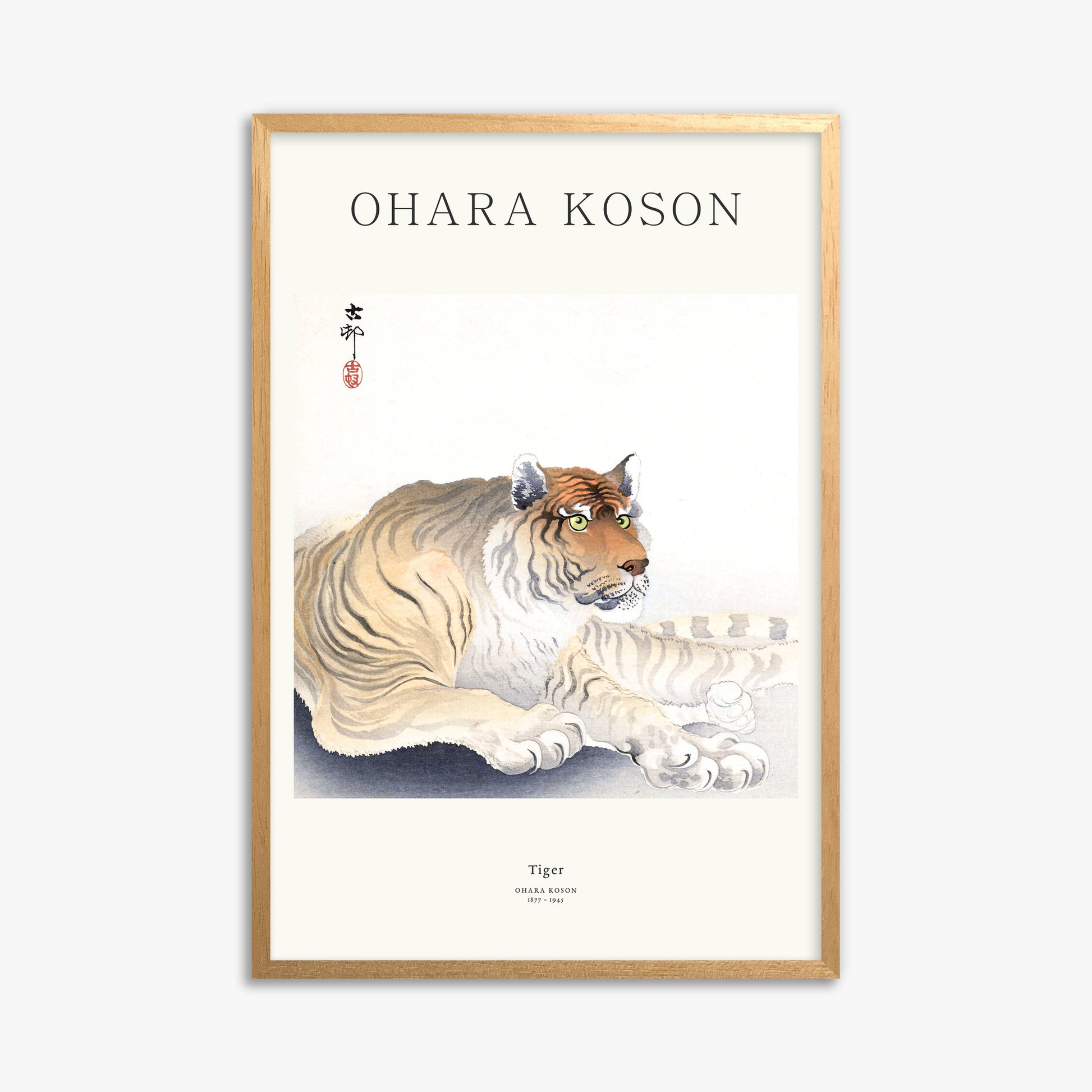 Ohara Koson: Tiger - Japandi, 61x91cm Framed Art Reproduction With Oak Frame