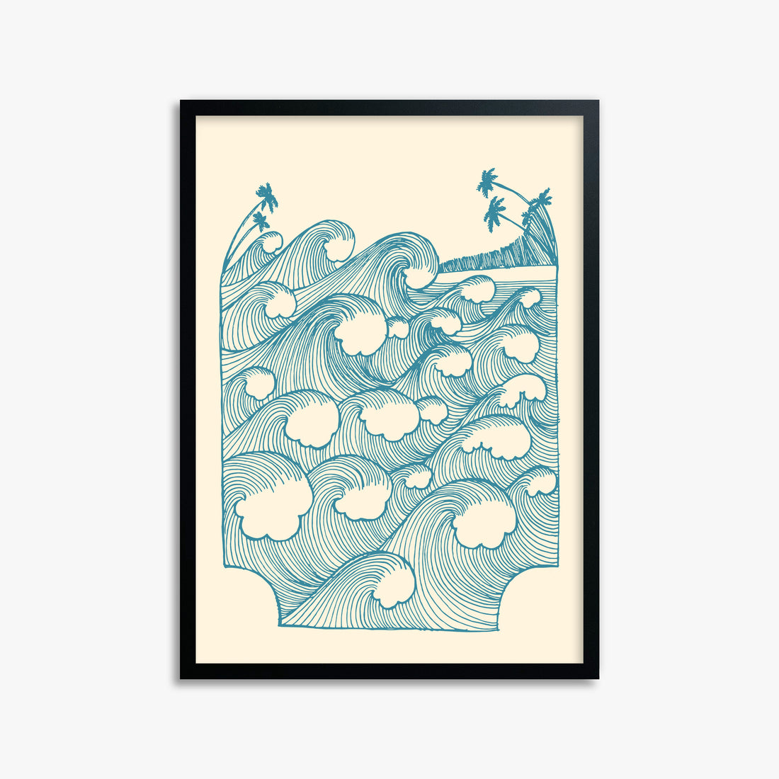 Vintage Great Waves, 50x70cm Framed Poster With Black Frame