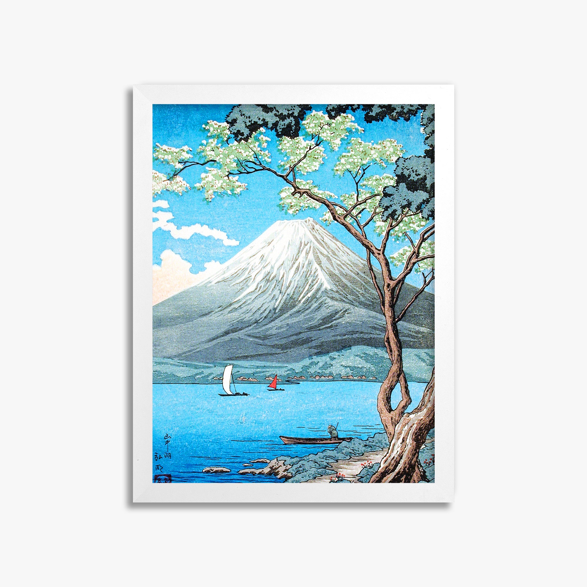 Takahashi Hiroaki (Shōtei): Mount Fuji from Lake Yamanaka, 30x40cm Framed Art Reproduction With White Frame