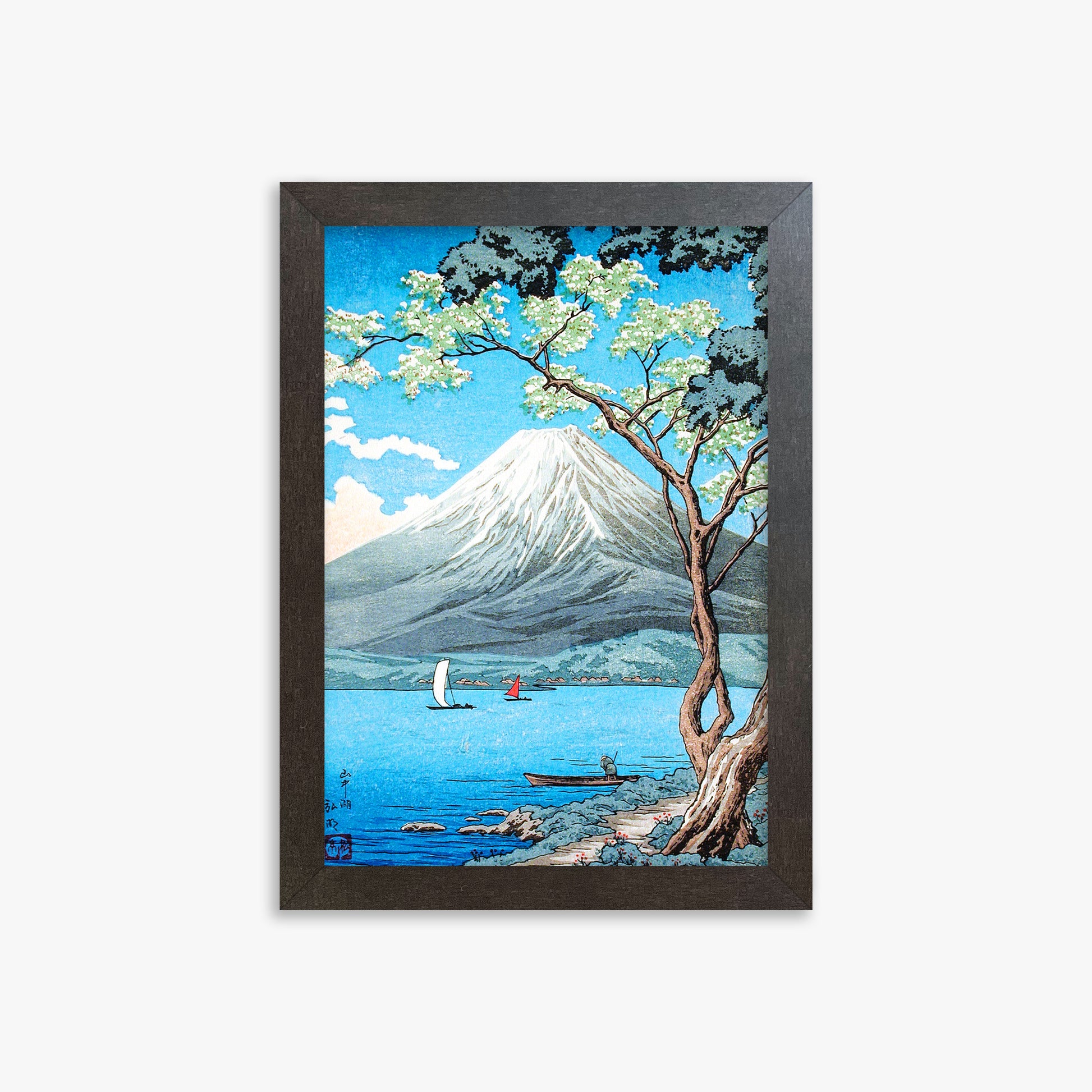 Takahashi Hiroaki (Shōtei): Mount Fuji from Lake Yamanaka, 21x30cm Framed Art Reproduction With Espresso Frame