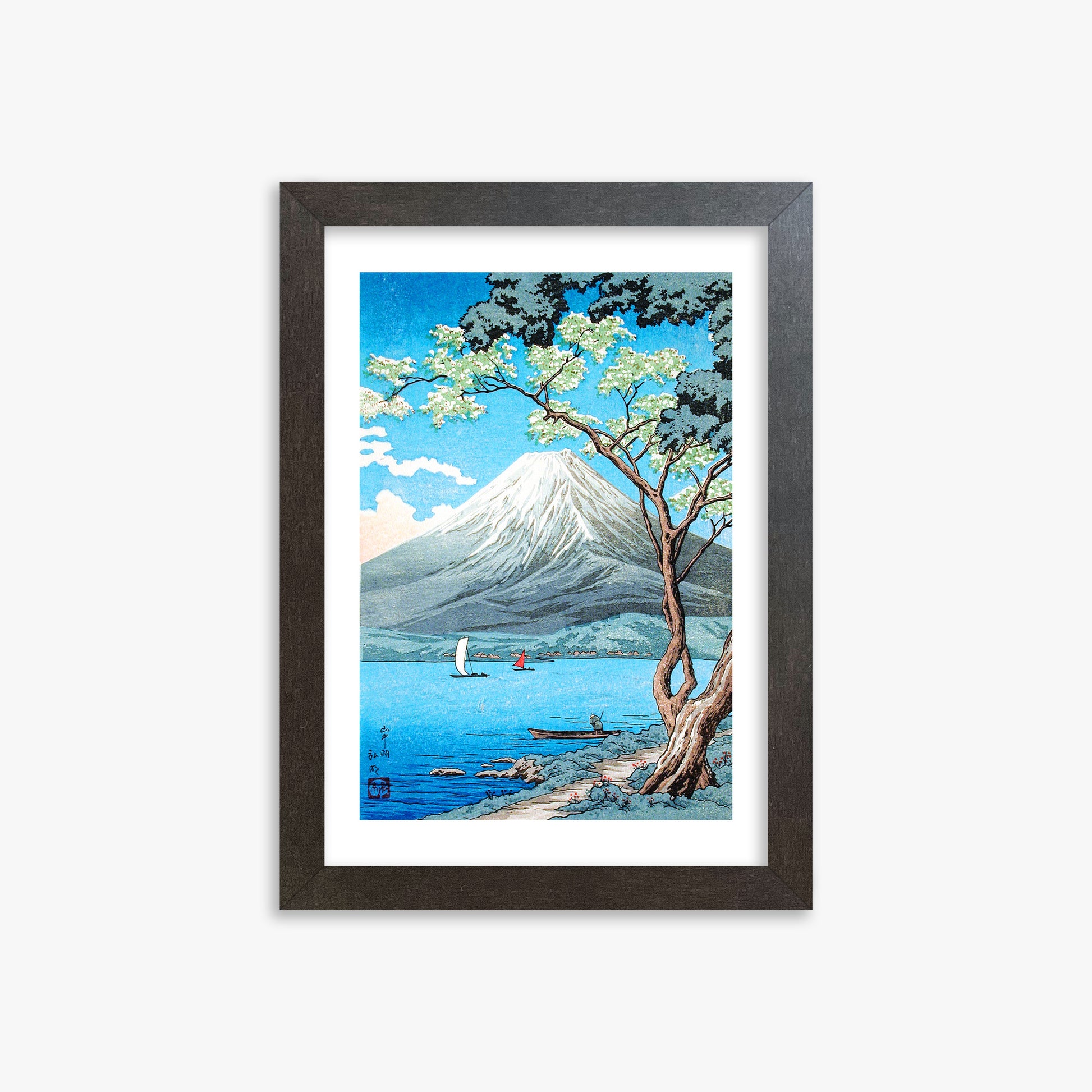 Takahashi Hiroaki (Shōtei): Mount Fuji from Lake Yamanaka, 21x30cm Framed Art Reproduction With Espresso Frame