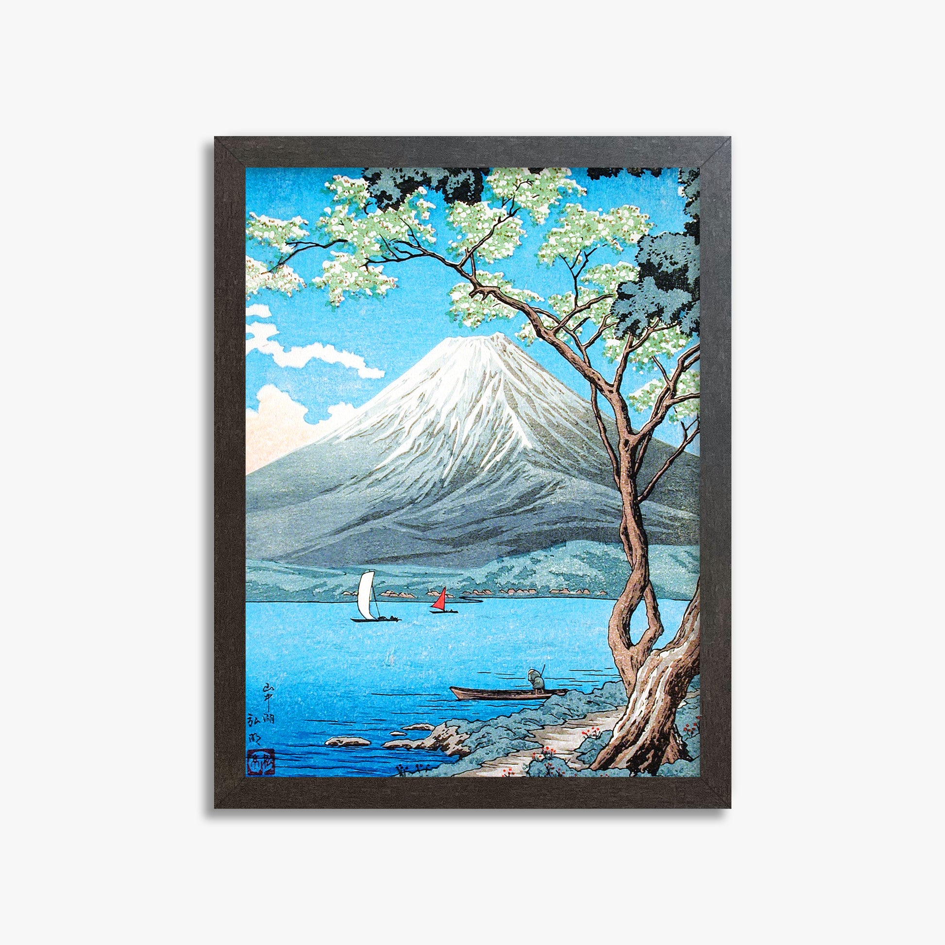 Takahashi Hiroaki (Shōtei): Mount Fuji from Lake Yamanaka, 30x40cm Framed Art Reproduction With Espresso Frame