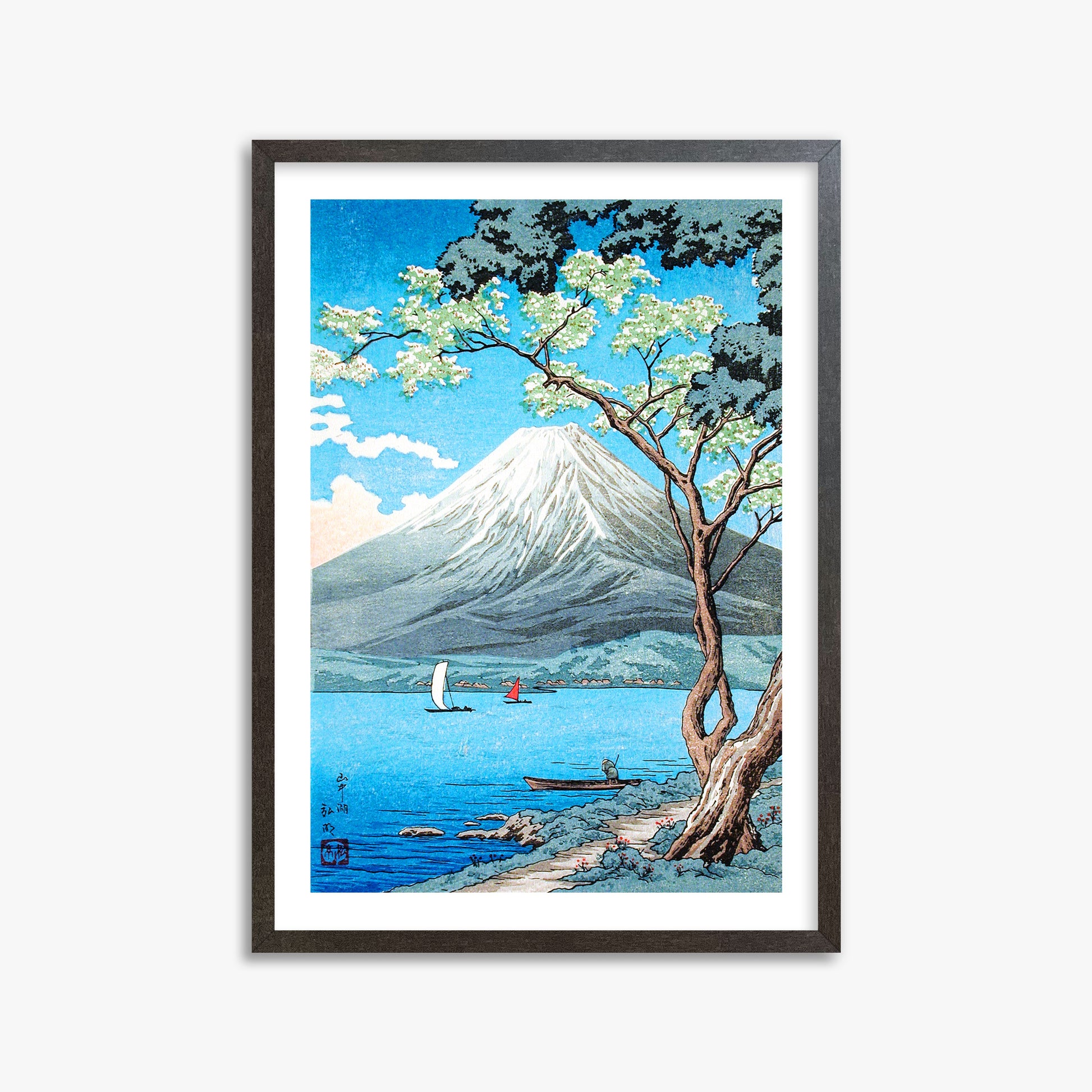 Takahashi Hiroaki (Shōtei): Mount Fuji from Lake Yamanaka, 50x70cm Framed Art Reproduction With Espresso Frame