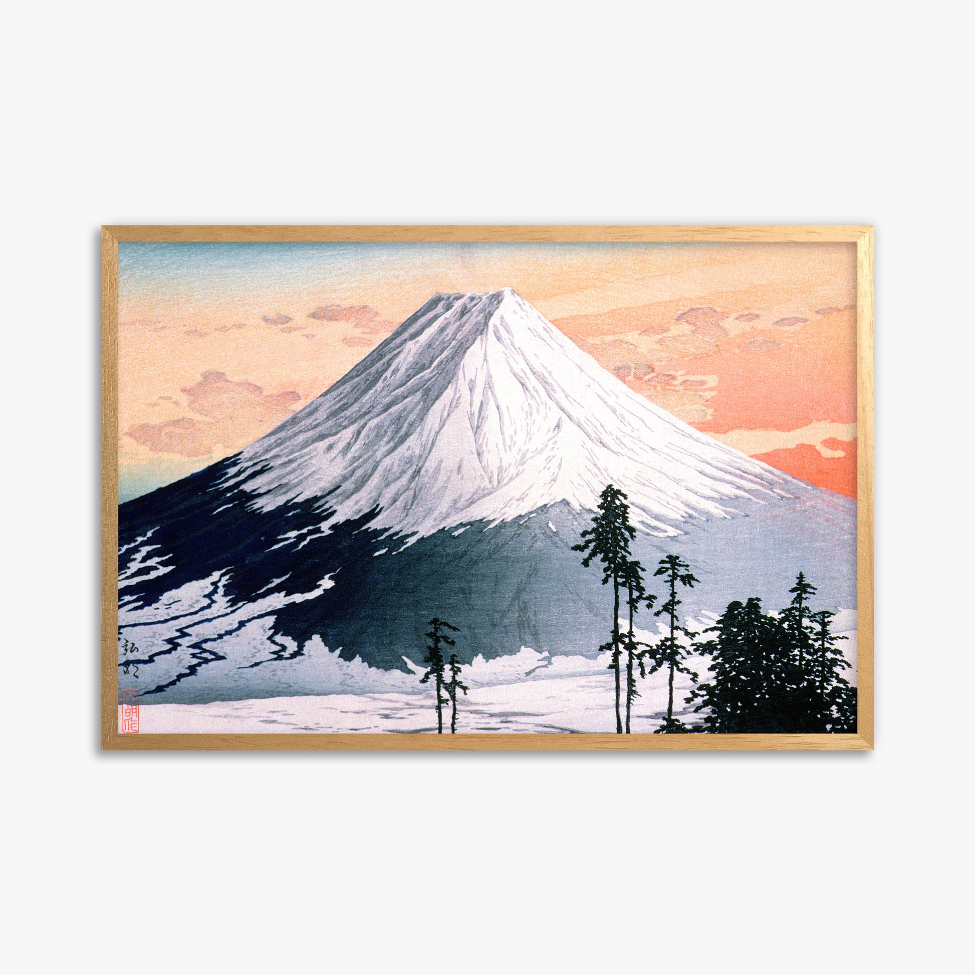 Takahashi Hiroaki (Shōtei): Katsuyama Neighborhood, 61x91cm Framed Art Reproduction With Oak Frame
