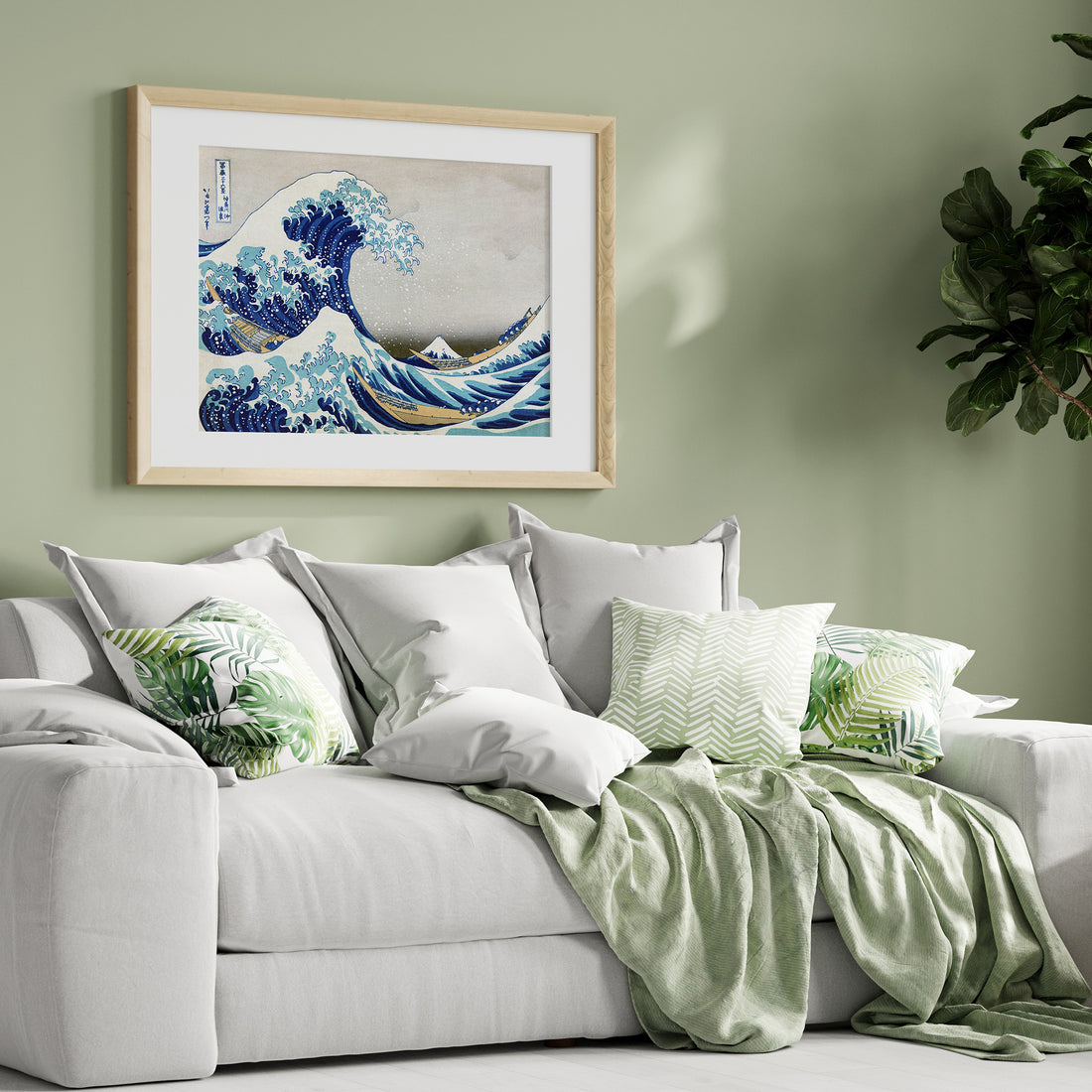 Katsushika Hokusai: The Great Wave off Kanagawa, 50x70cm Framed Art Reproduction With Black Frame