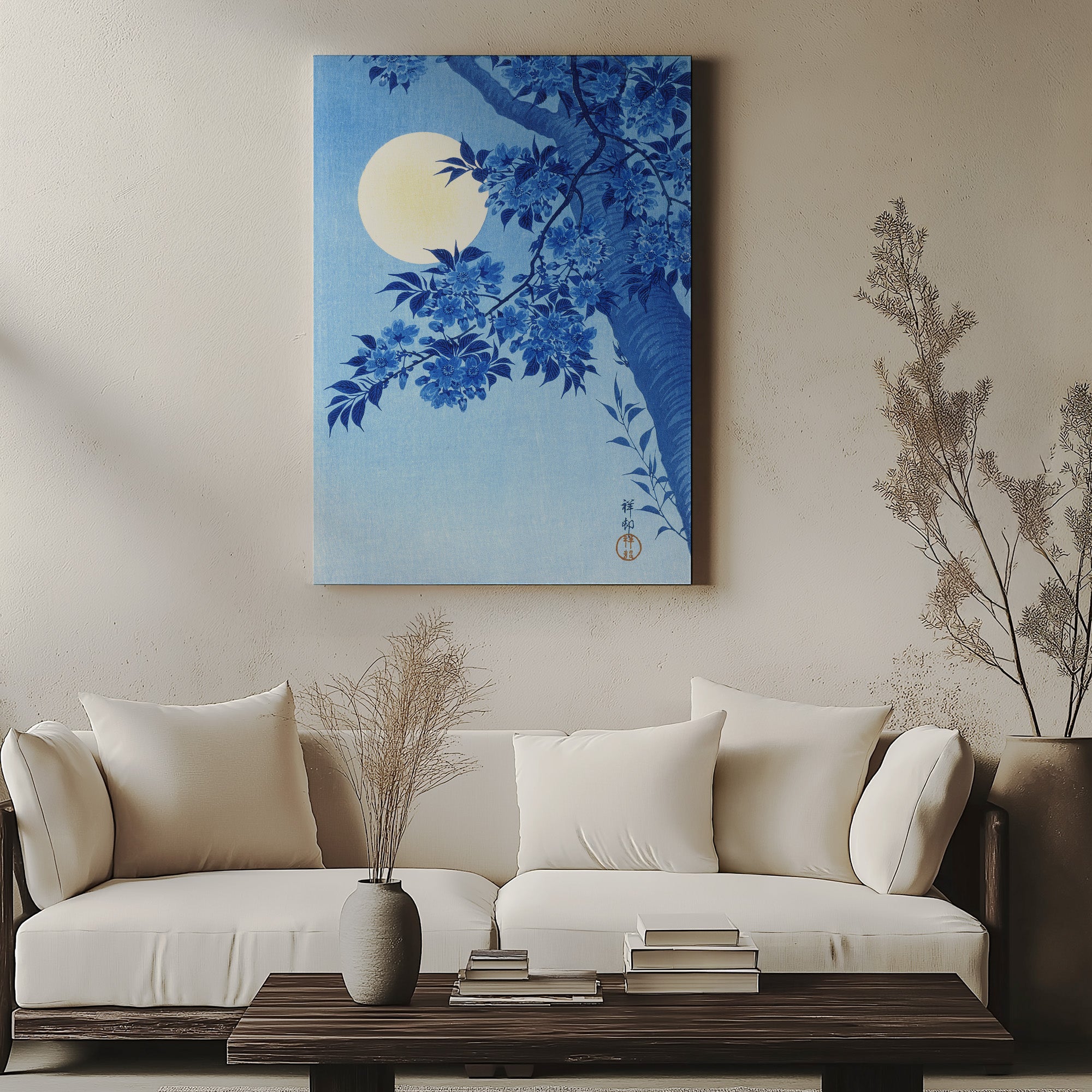 Cerisier en fleurs par une nuit de lune