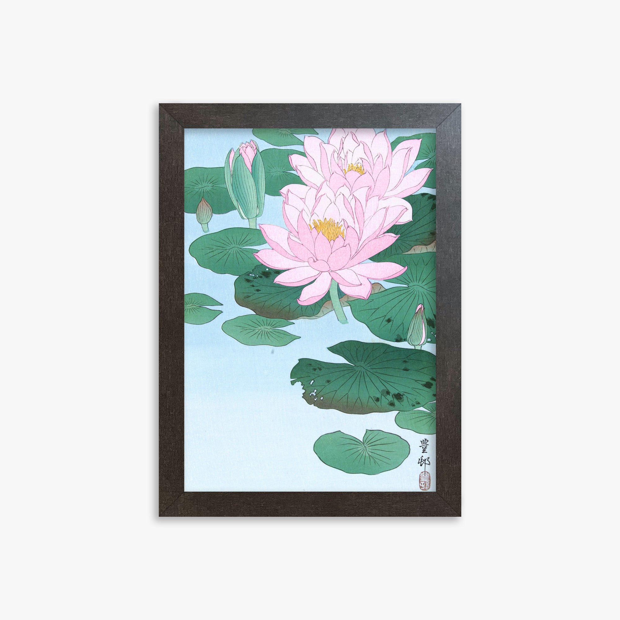 Ohara Koson: Water Lily, 21x30cm Framed Art Reproduction With Espresso Frame