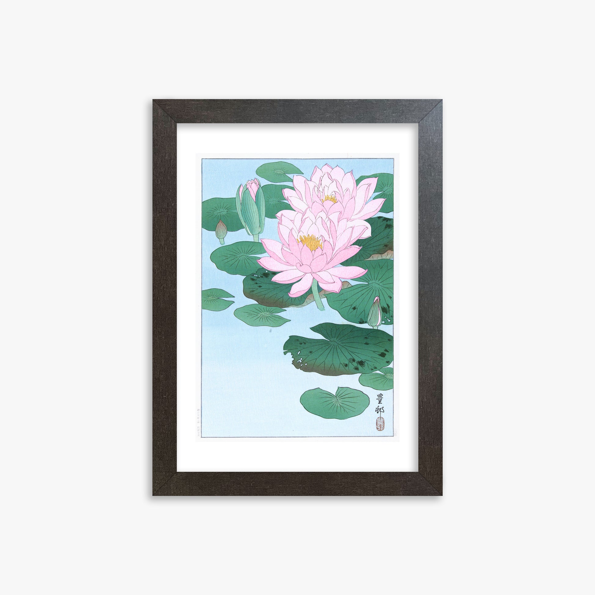 Ohara Koson: Water Lily, 21x30cm Framed Art Reproduction With Espresso Frame