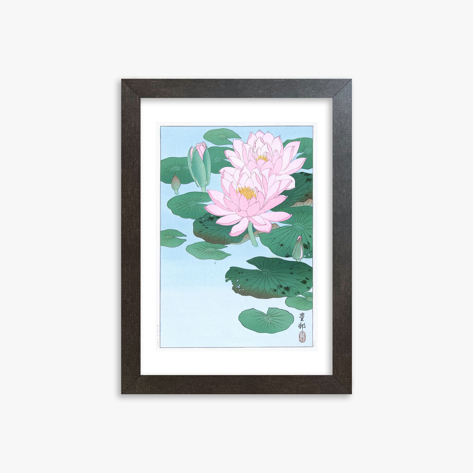 Ohara Koson: Water Lily, 21x30cm Framed Art Reproduction With Espresso Frame