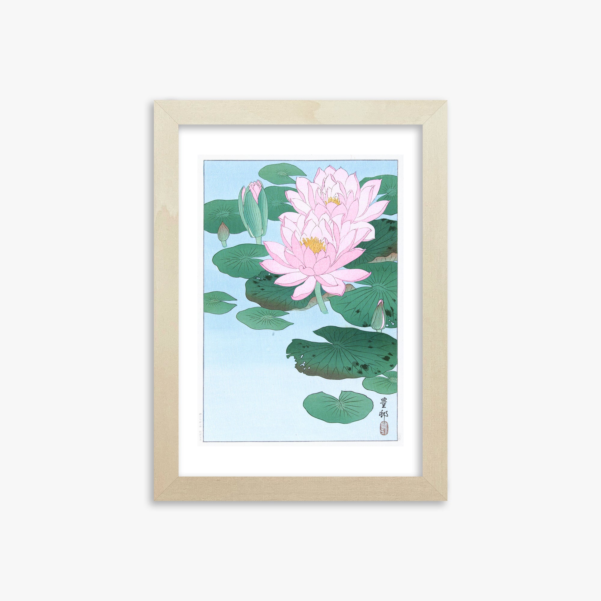 Ohara Koson: Water Lily, 21x30cm Framed Art Reproduction With Lime Wood Frame