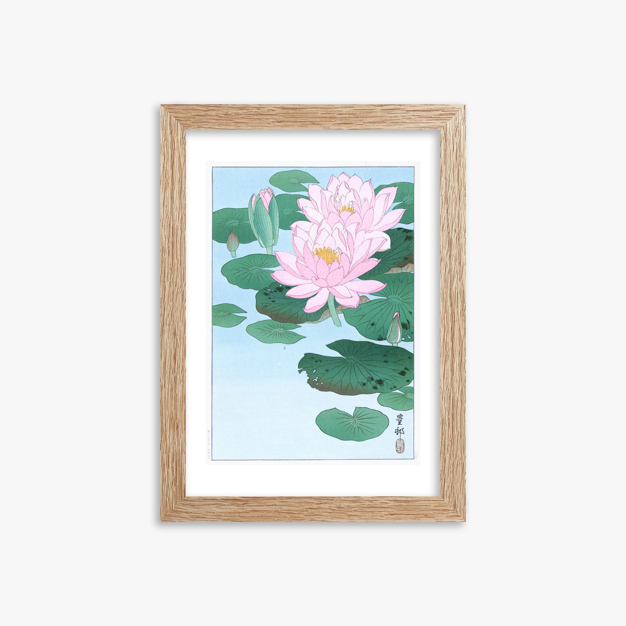 Ohara Koson: Water Lily, 21x30cm Framed Art Reproduction With Raw Oak Frame