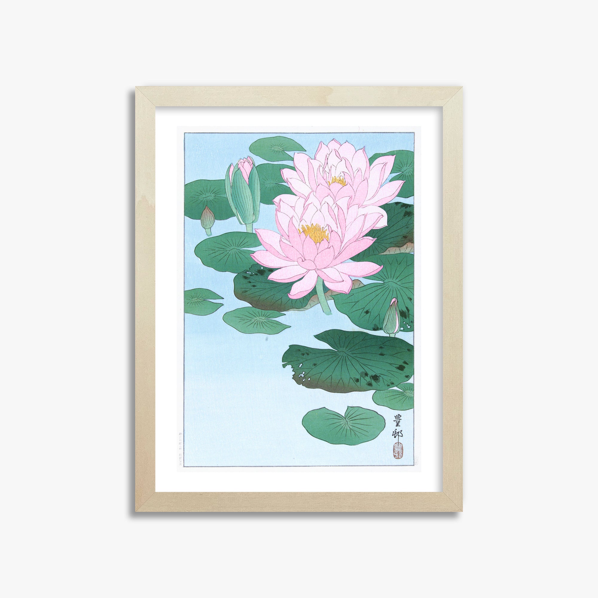 Ohara Koson: Water Lily, 30x40cm Framed Art Reproduction With Lime Wood Frame