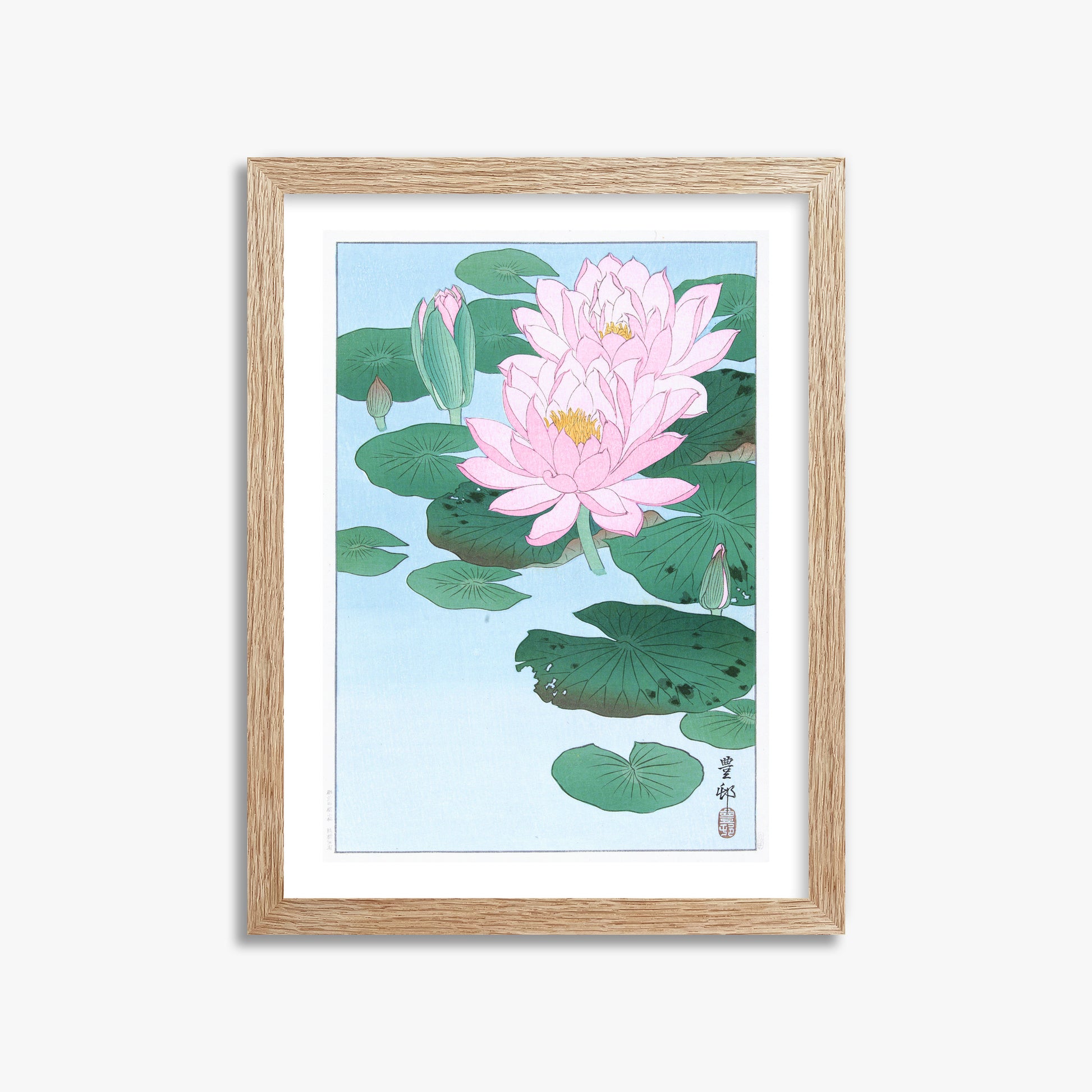 Ohara Koson: Water Lily, 30x40cm Framed Art Reproduction With Raw Oak Frame