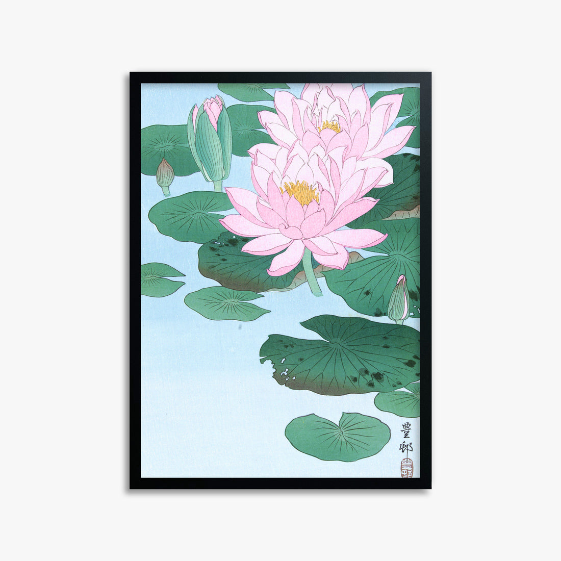 Ohara Koson: Water Lily, 50x70cm Framed Art Reproduction With Black Frame