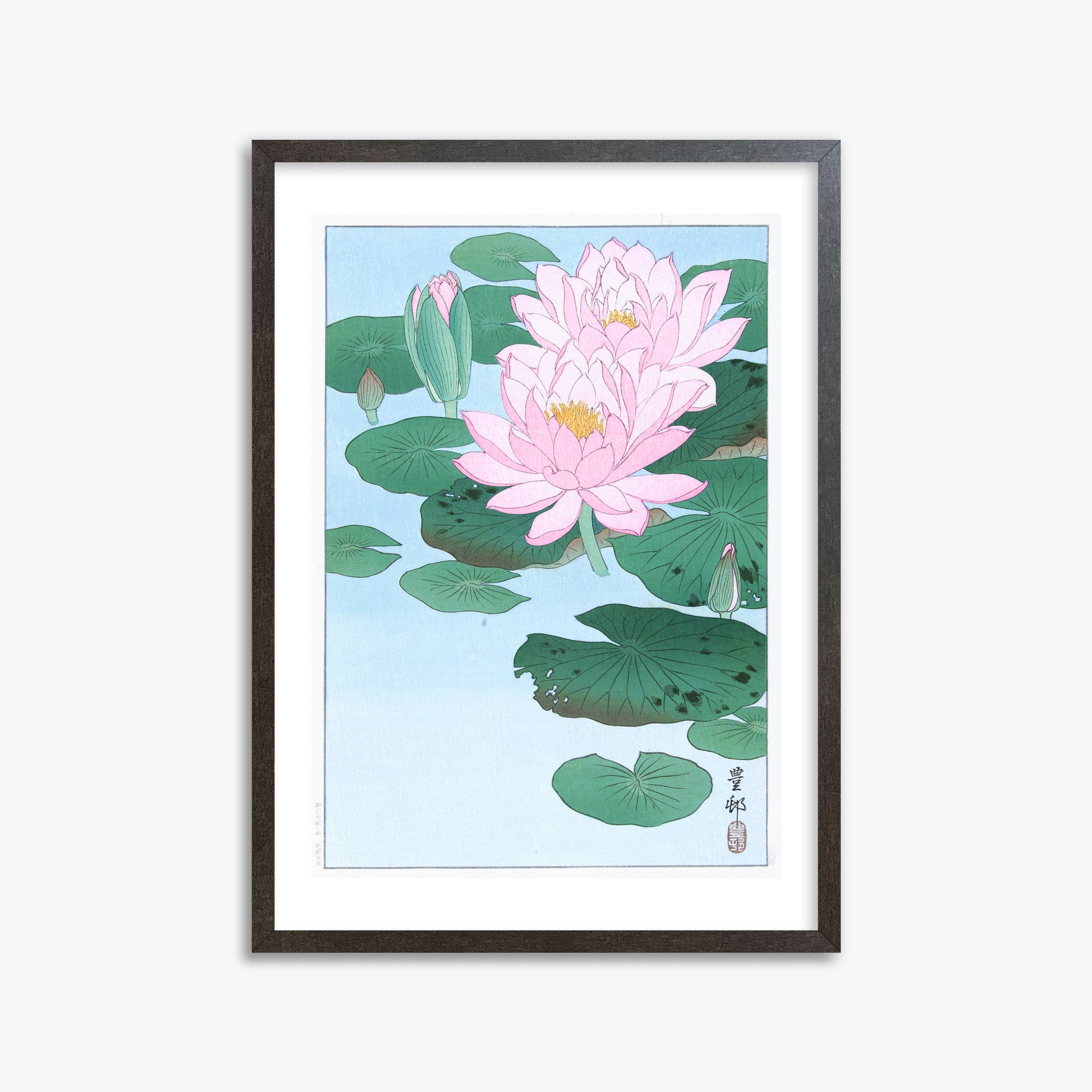 Ohara Koson: Water Lily, 50x70cm Framed Art Reproduction With Espresso Frame