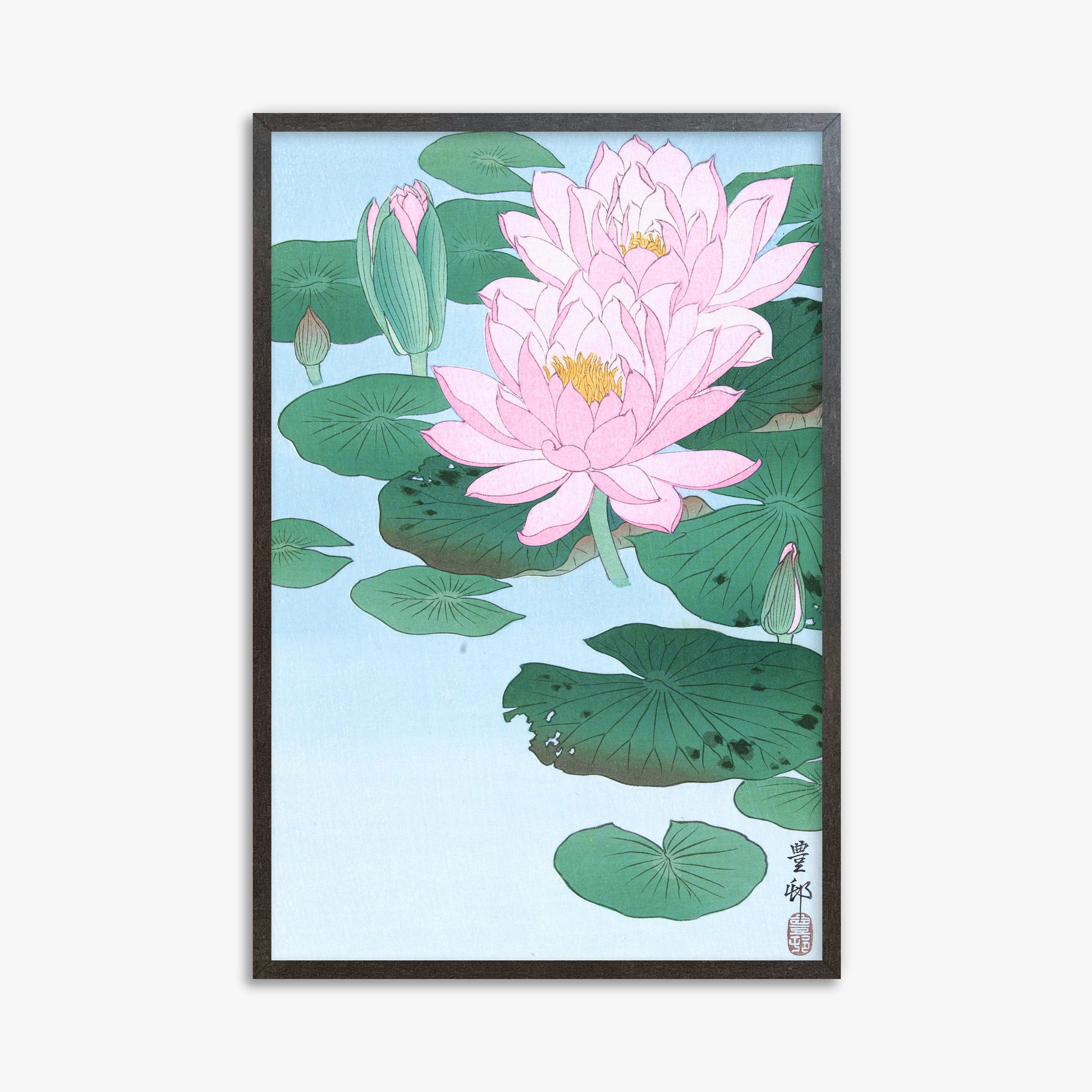 Ohara Koson: Water Lily, 61x91cm Framed Art Reproduction With Espresso Frame