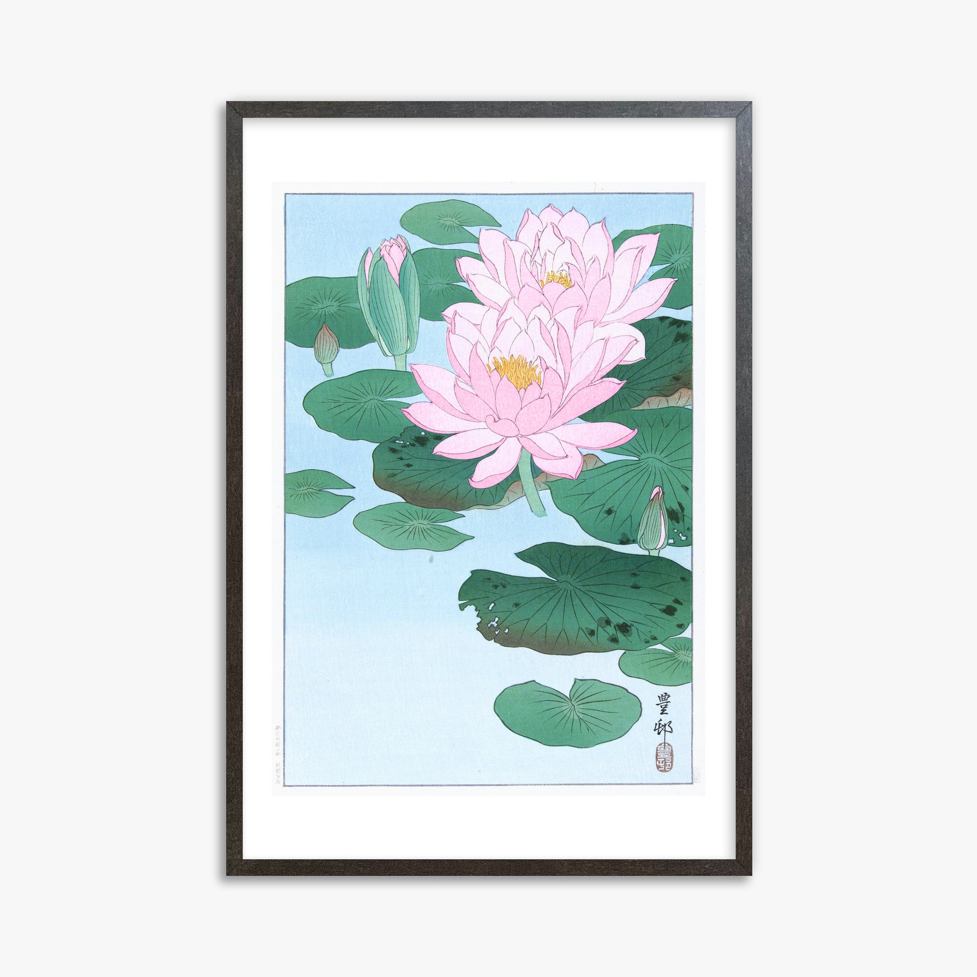Ohara Koson: Water Lily, 61x91cm Framed Art Reproduction With Espresso Frame