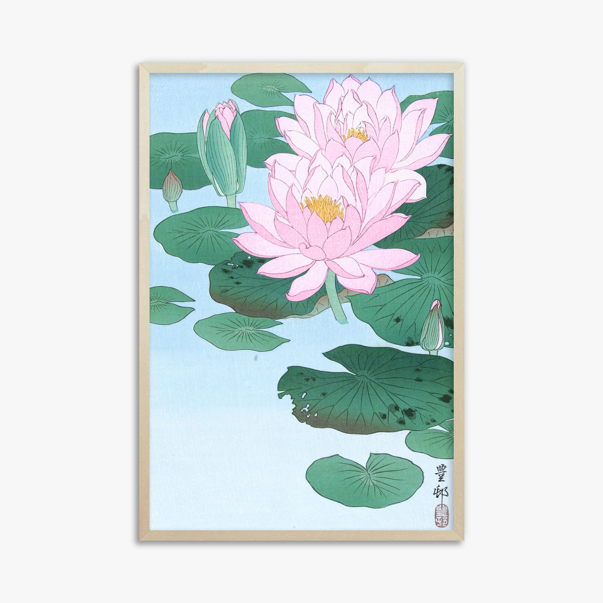 Ohara Koson: Water Lily, 61x91cm Framed Art Reproduction With Lime Wood Frame