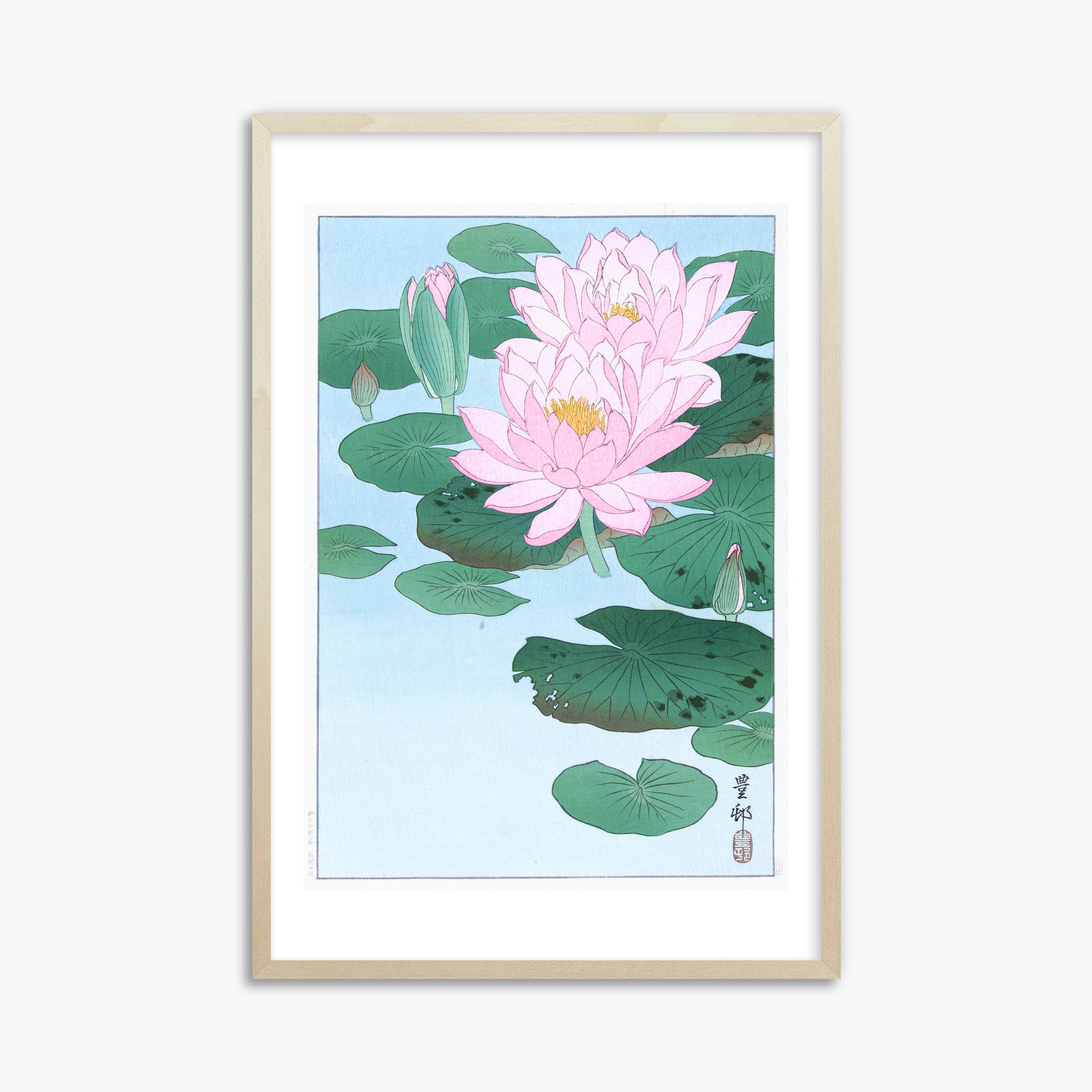 Ohara Koson: Water Lily, 61x91cm Framed Art Reproduction With Lime Wood Frame