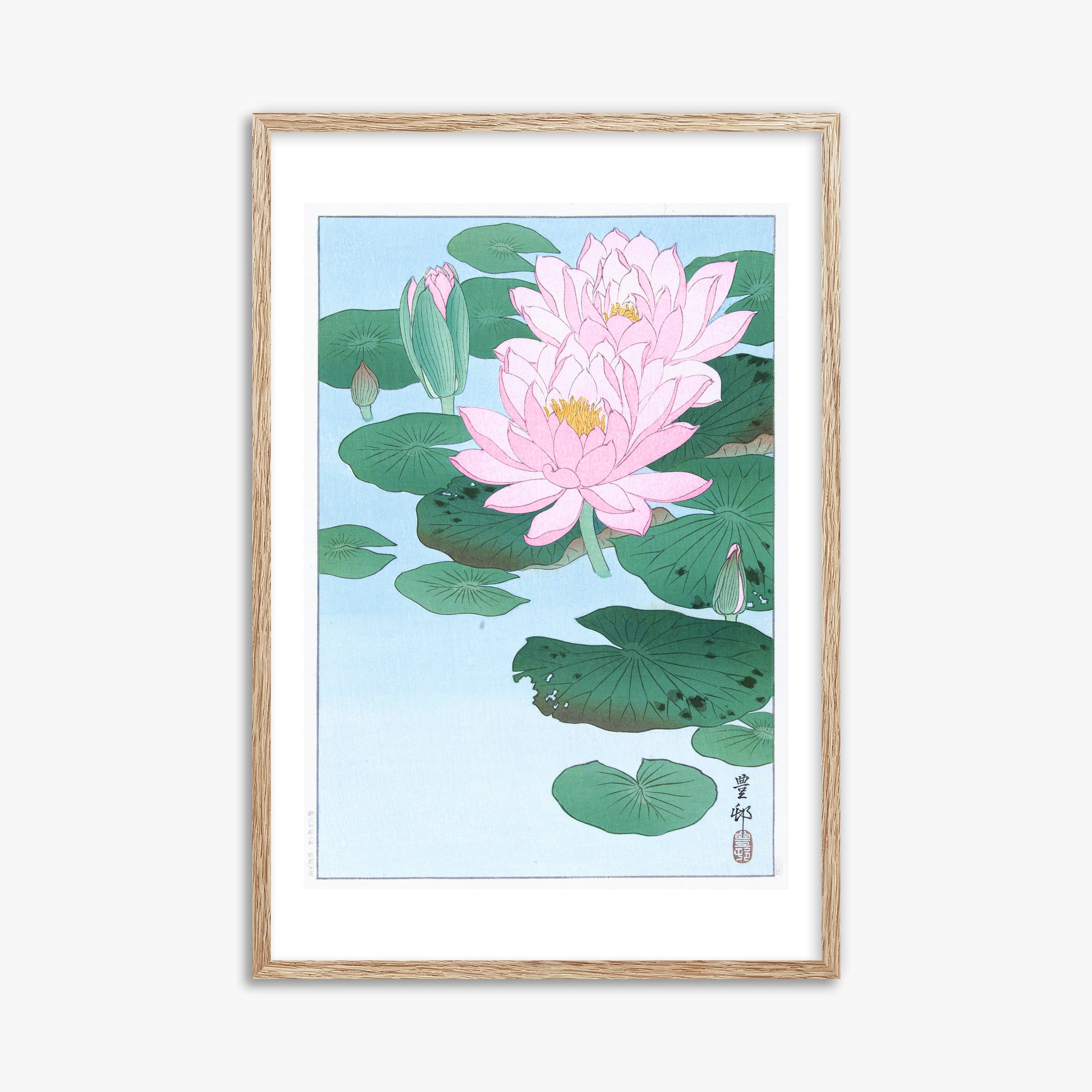 Ohara Koson: Water Lily, 61x91cm Framed Art Reproduction With Raw Oak Frame