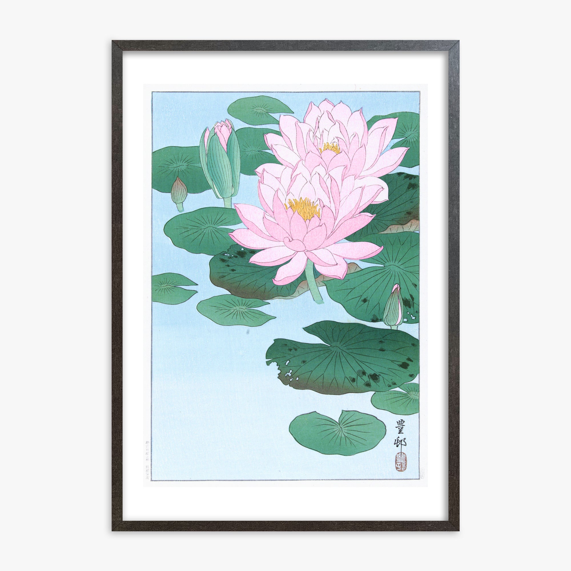 Ohara Koson: Water Lily, 70x100cm Framed Art Reproduction With Espresso Frame