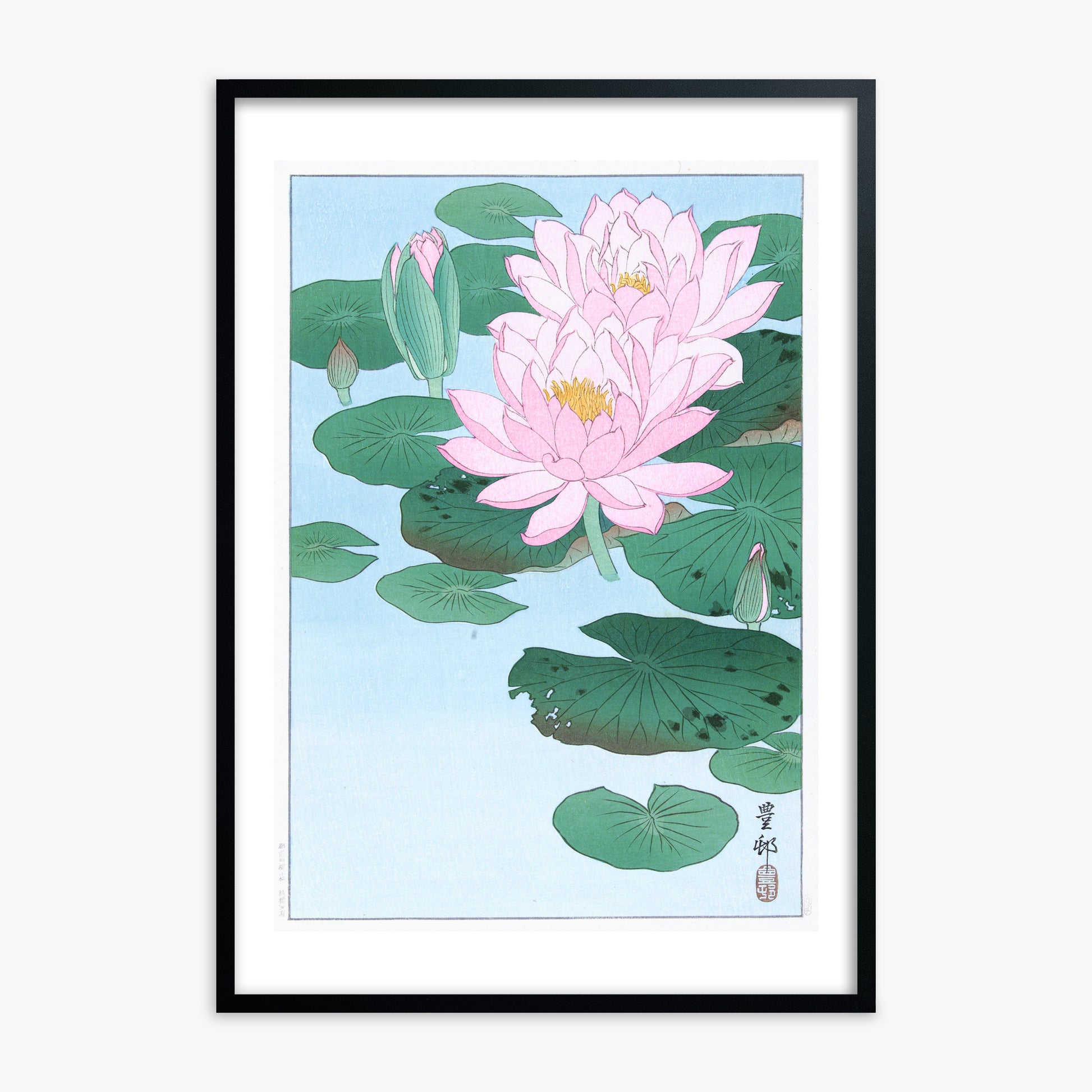 Ohara Koson: Water Lily, 70x100cm Black Framed Art Reproduction