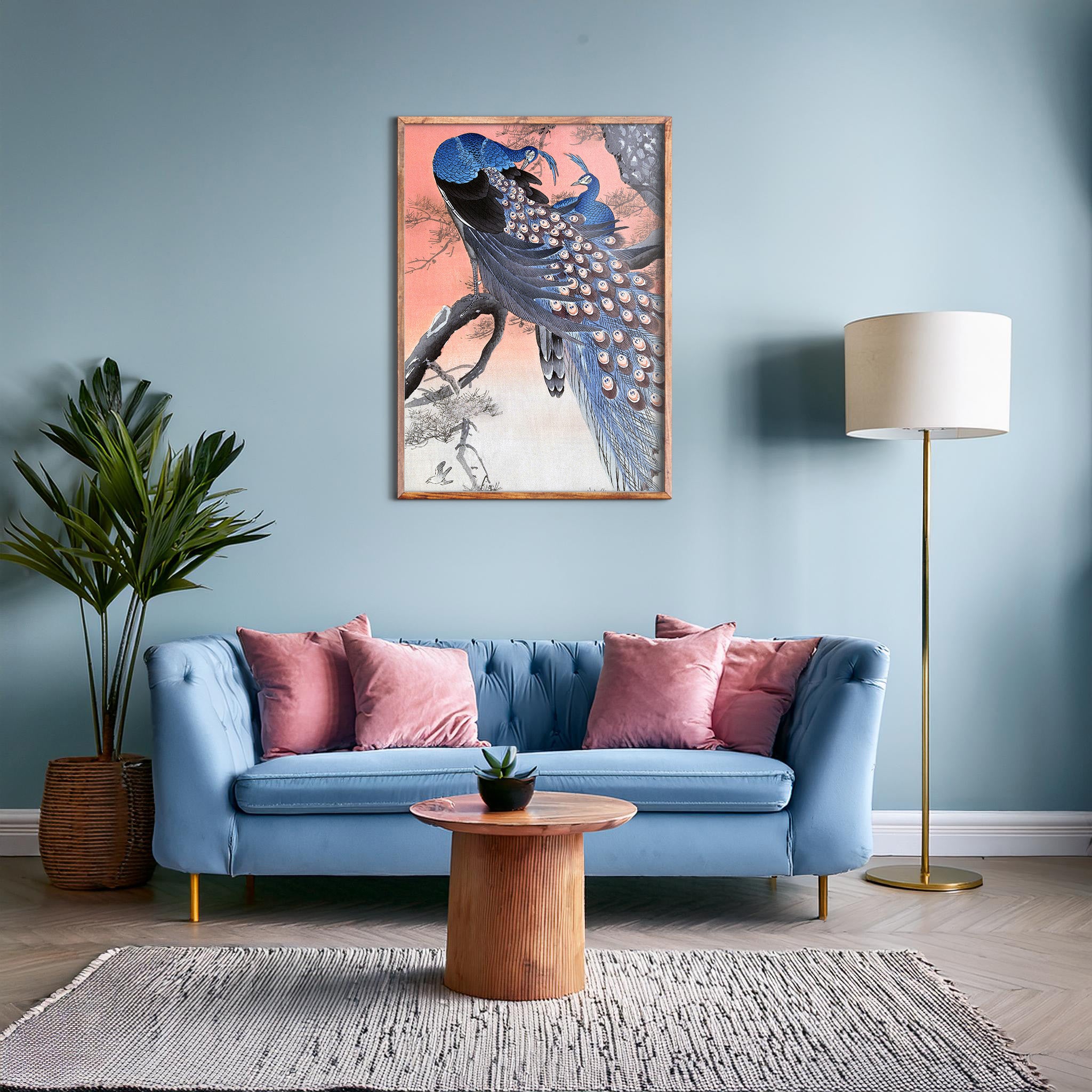 Design Concept No. 28 for Ohara Koson: Two Peacocks on Tree Branch Japanese Wall Art