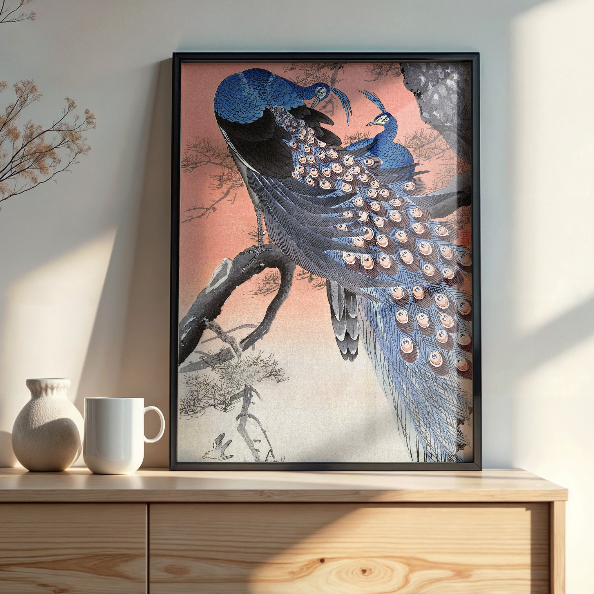 Design Concept No. 22 for Ohara Koson: Two Peacocks on Tree Branch Japanese Wall Art