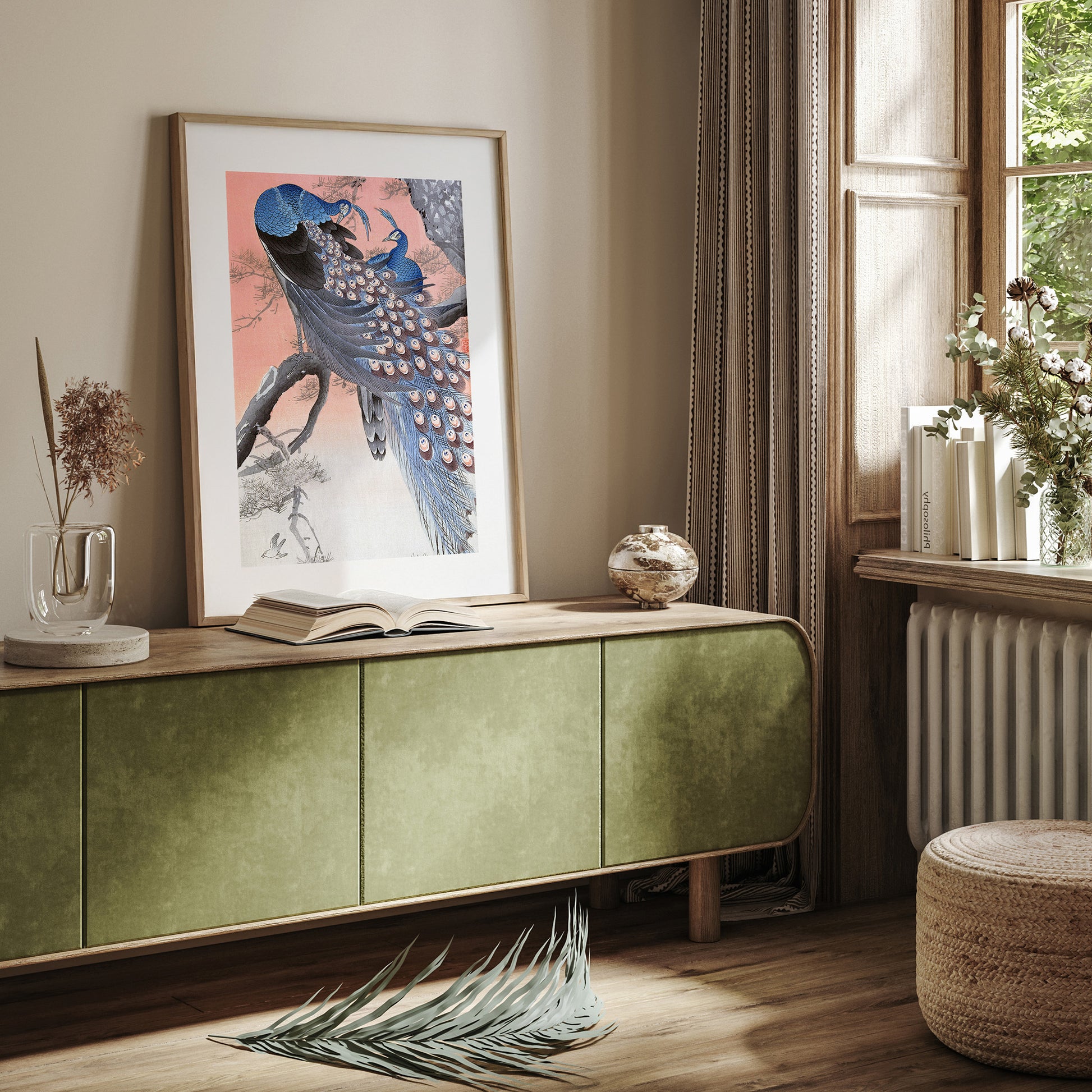 Design Concept No. 23 for Ohara Koson: Two Peacocks on Tree Branch Japanese Wall Art