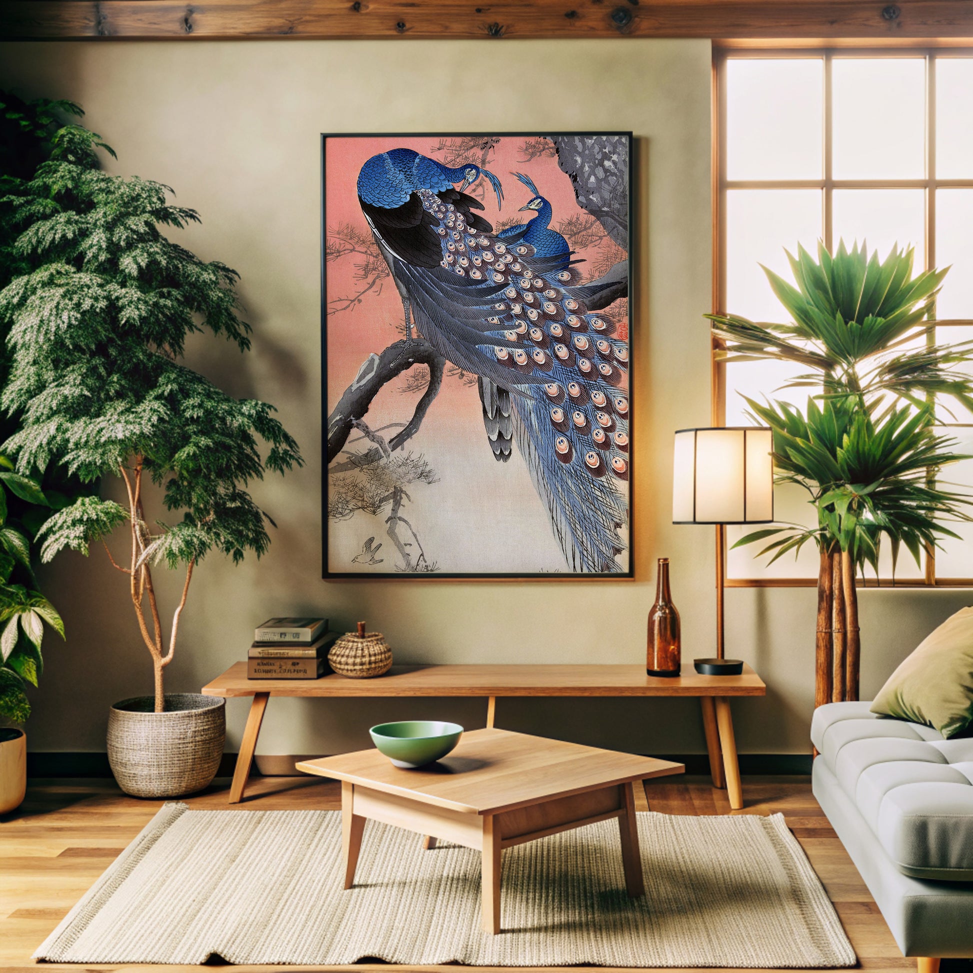 Design Concept No. 32 for Ohara Koson: Two Peacocks on Tree Branch Japanese Wall Art