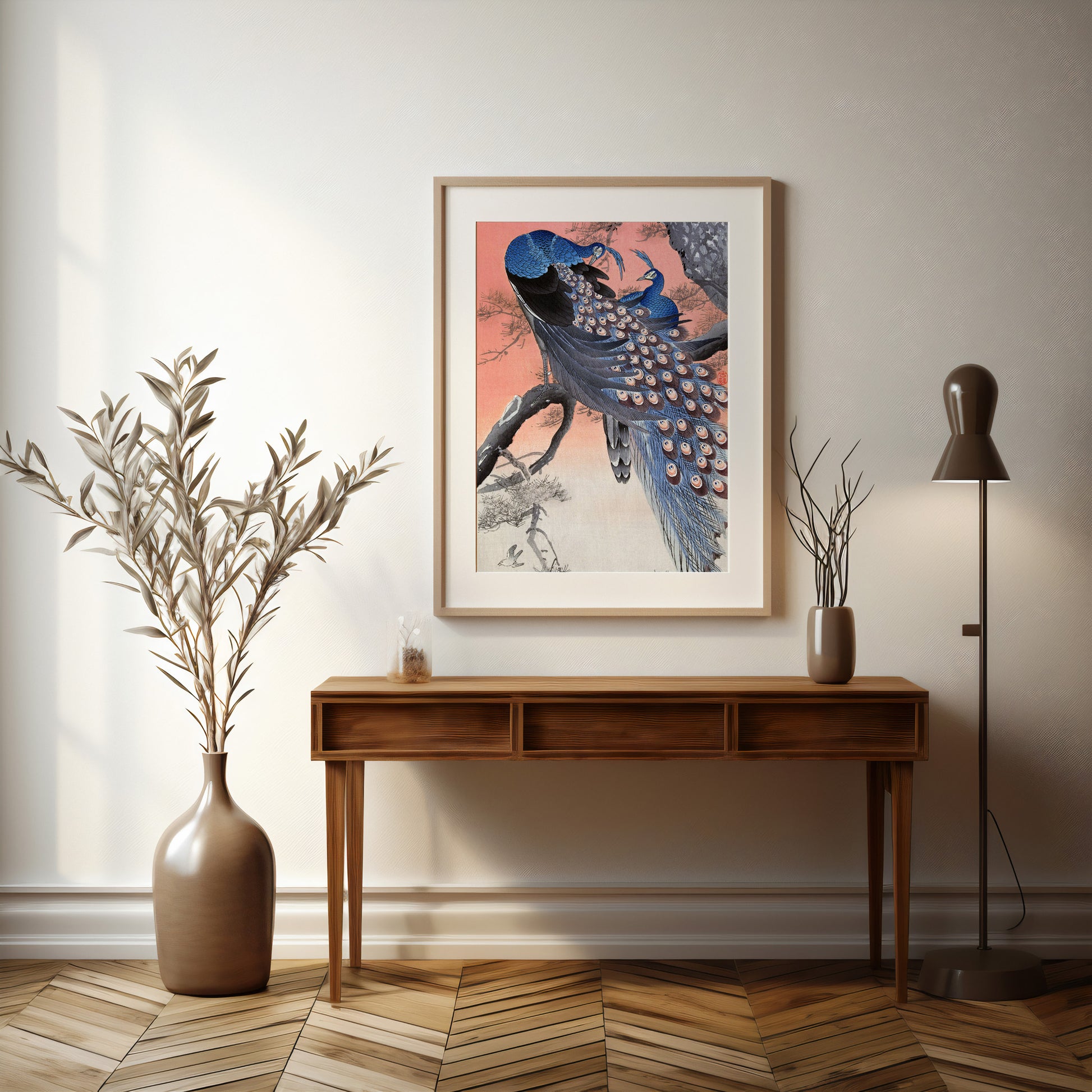 Design Concept No. 37 for Ohara Koson: Two Peacocks on Tree Branch Japanese Wall Art