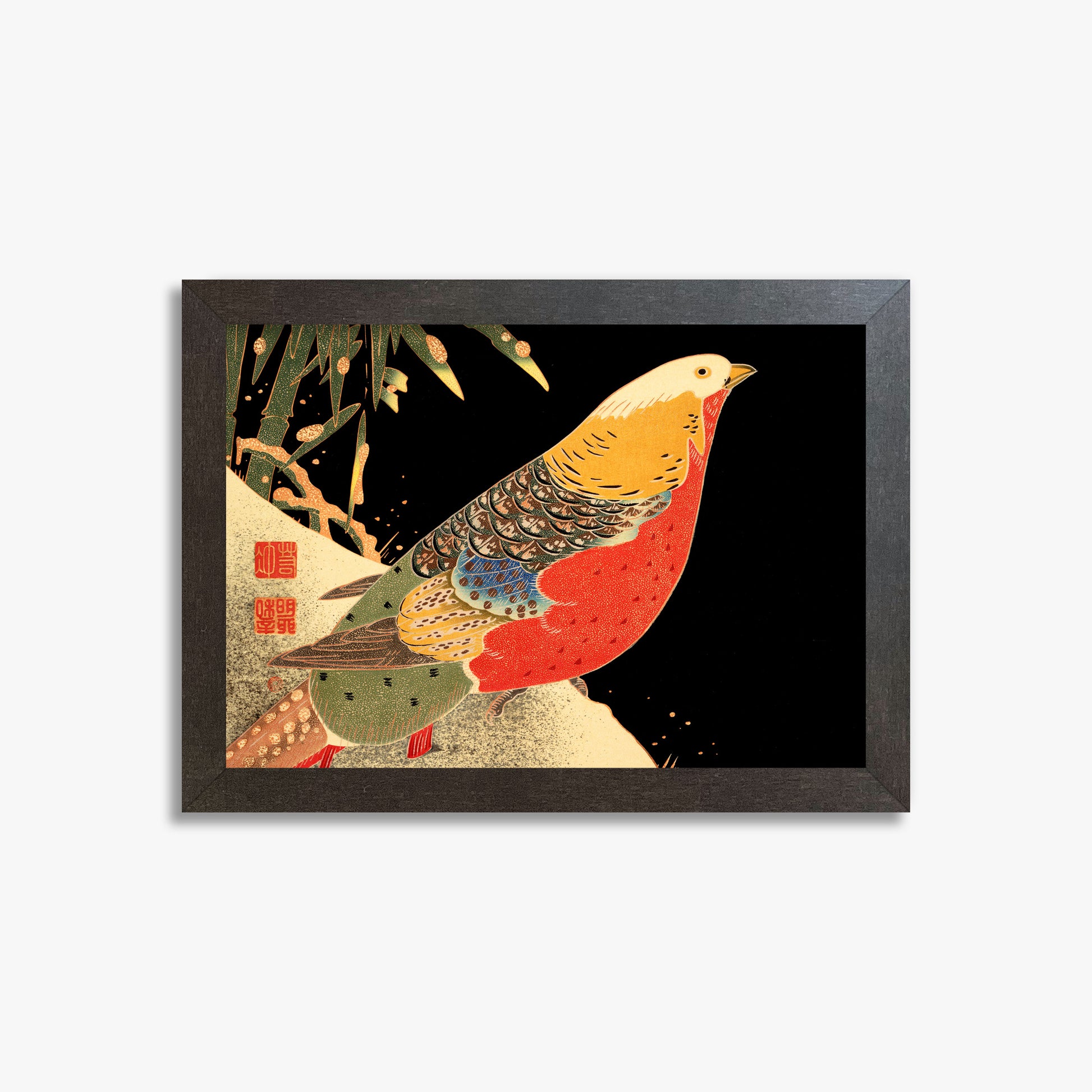 Ito Jakuchu: Golden Pheasant in the Snow, 21x30cm Framed Art Reproduction With Espresso Frame
