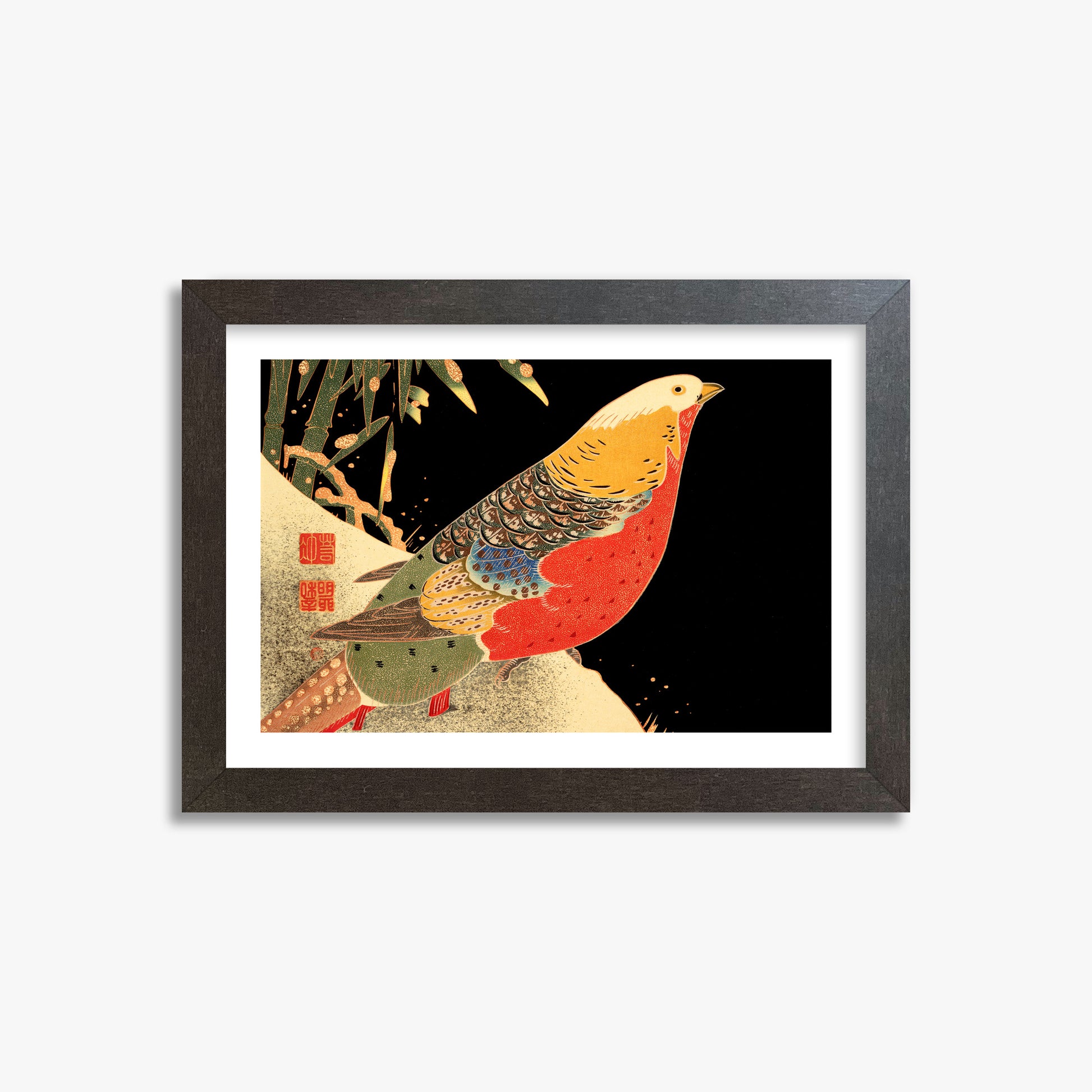 Ito Jakuchu: Golden Pheasant in the Snow, 21x30cm Framed Art Reproduction With Espresso Frame