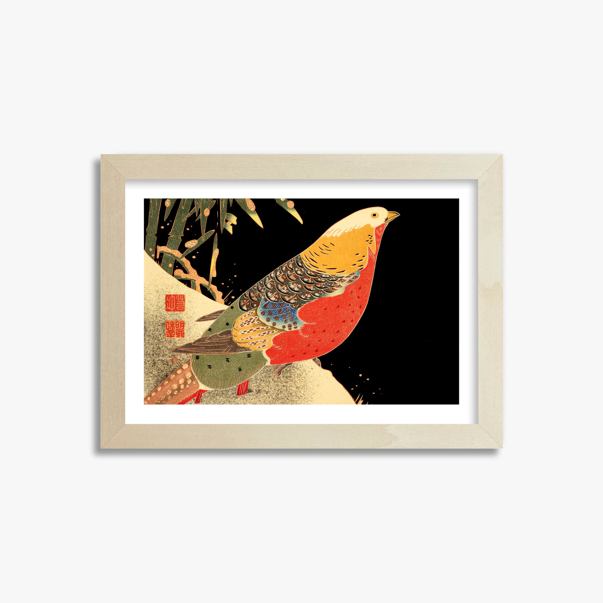 Ito Jakuchu: Golden Pheasant in the Snow, 21x30cm Framed Art Reproduction With Lime Wood Frame