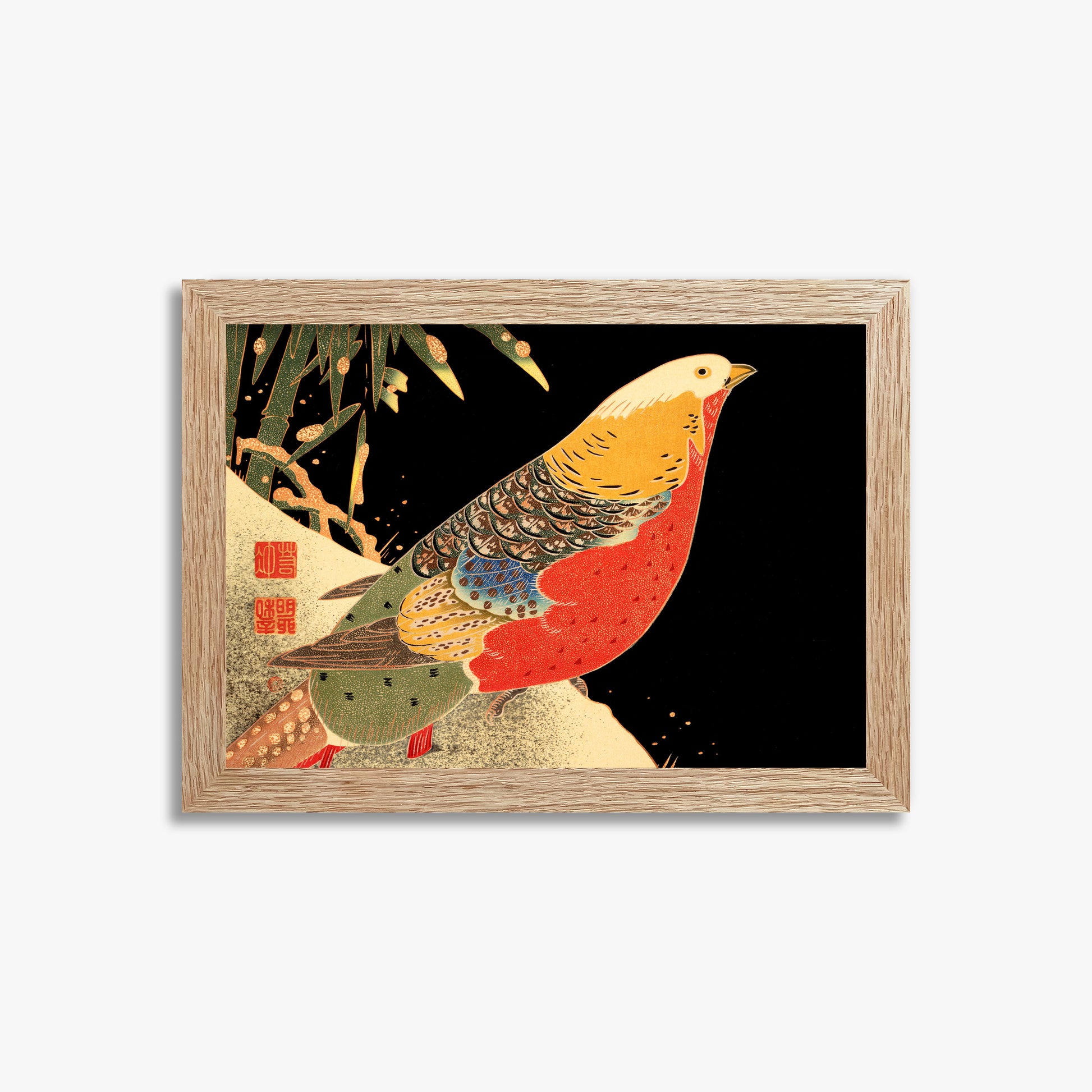 Ito Jakuchu: Golden Pheasant in the Snow, 21x30cm Framed Art Reproduction With Raw Oak Frame