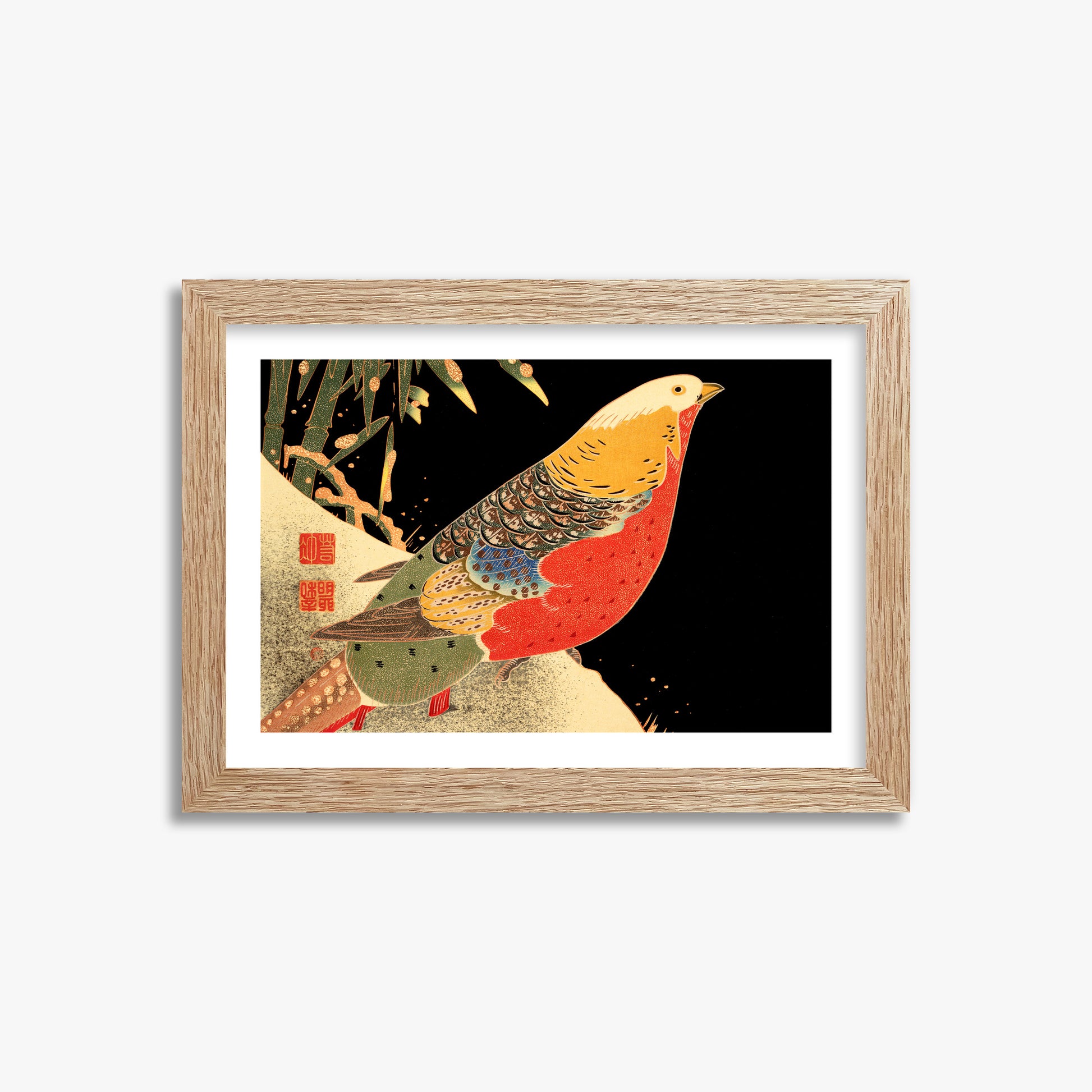 Ito Jakuchu: Golden Pheasant in the Snow, 21x30cm Framed Art Reproduction With Raw Oak Frame