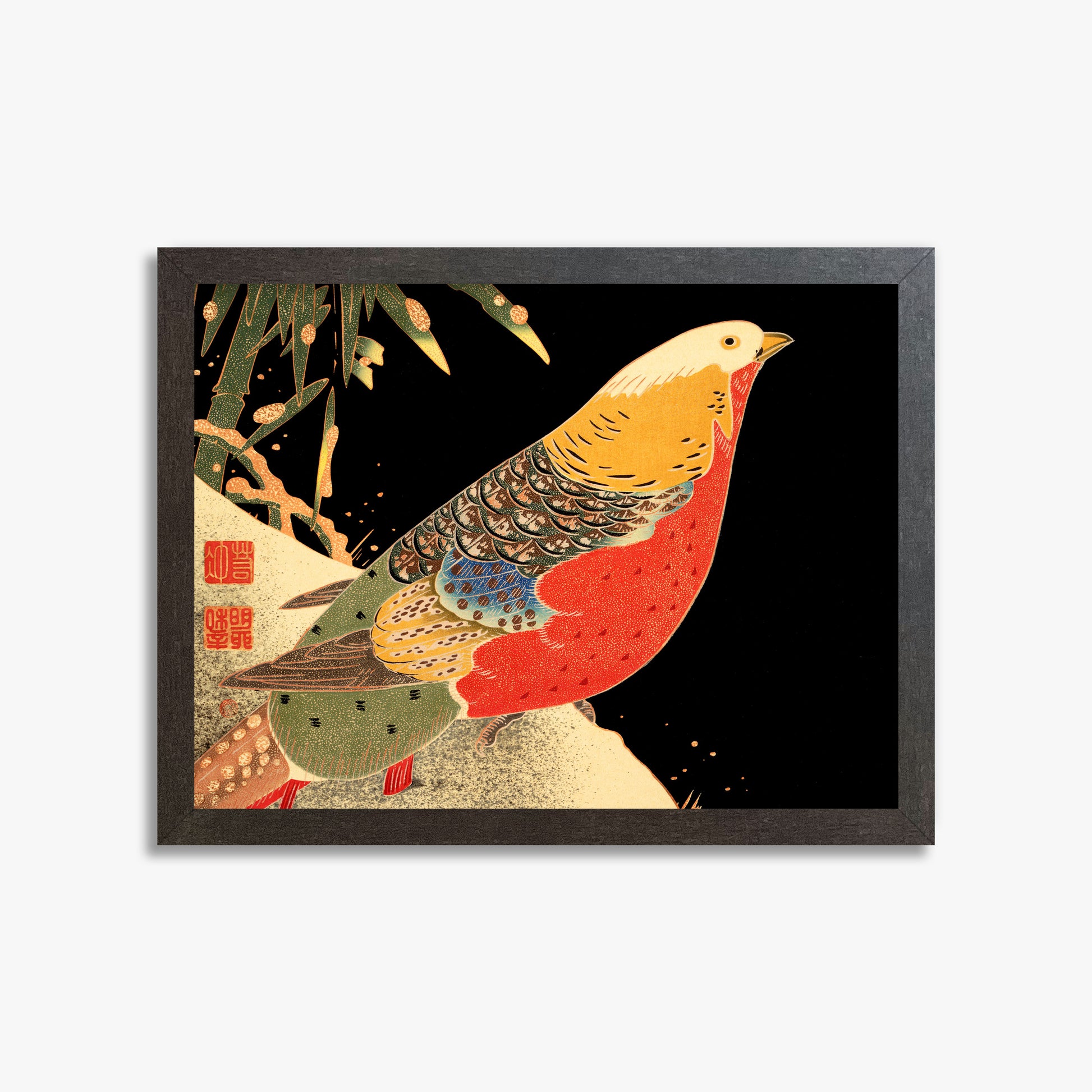 Ito Jakuchu: Golden Pheasant in the Snow, 30x40cm Framed Art Reproduction With Espresso Frame