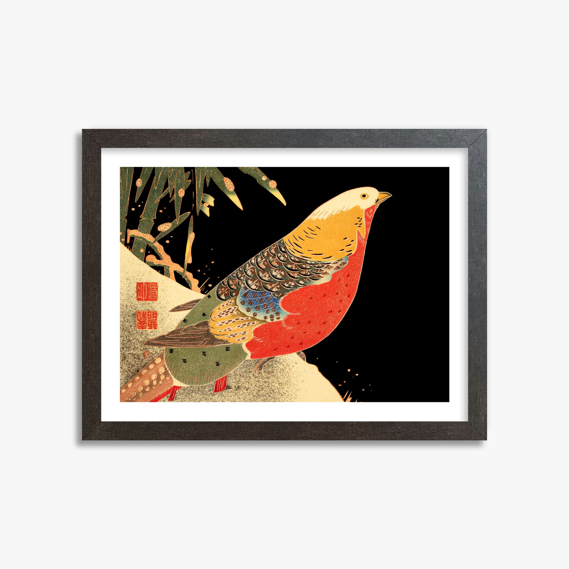 Ito Jakuchu: Golden Pheasant in the Snow, 30x40cm Framed Art Reproduction With Espresso Frame