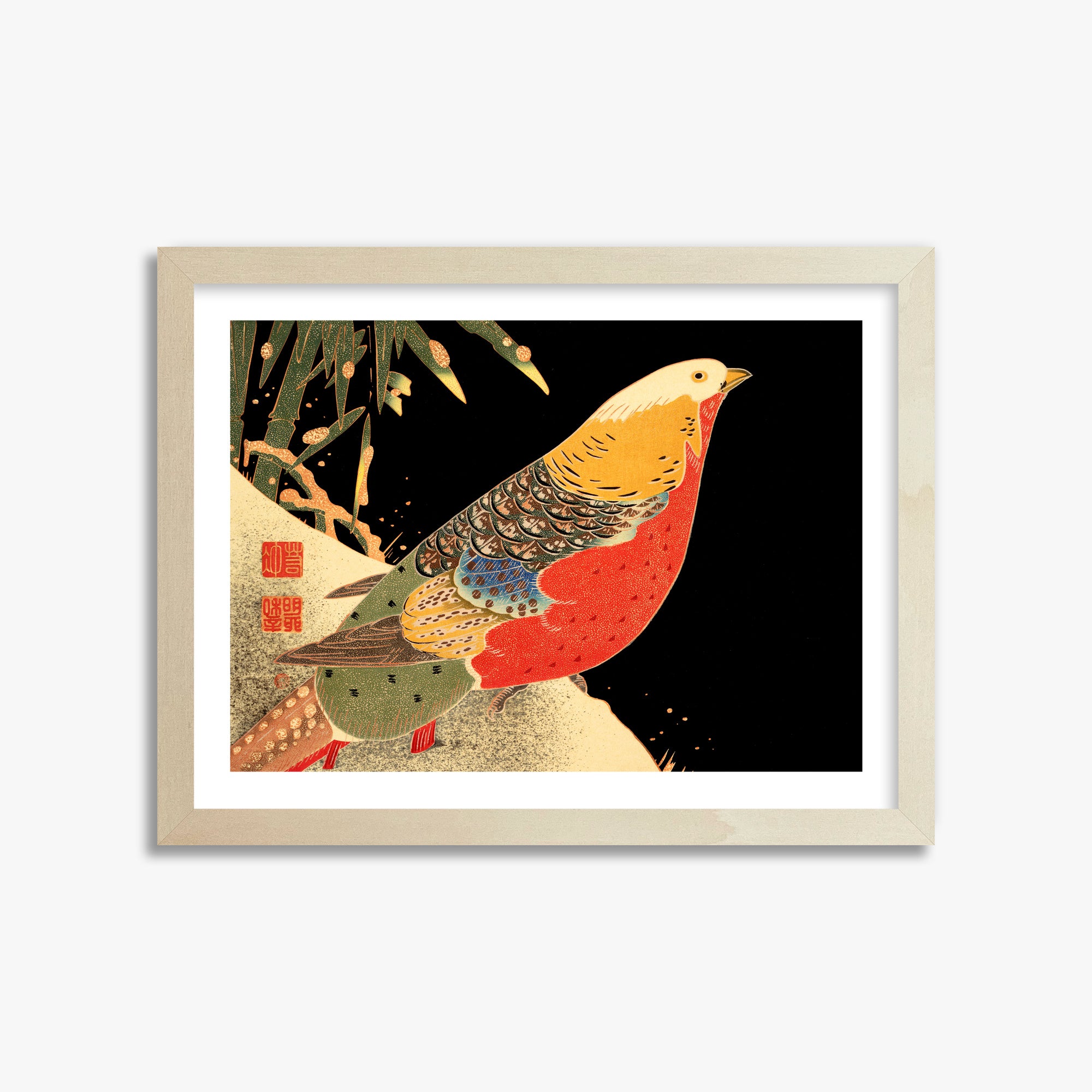 Ito Jakuchu: Golden Pheasant in the Snow, 30x40cm Framed Art Reproduction With Lime Wood Frame